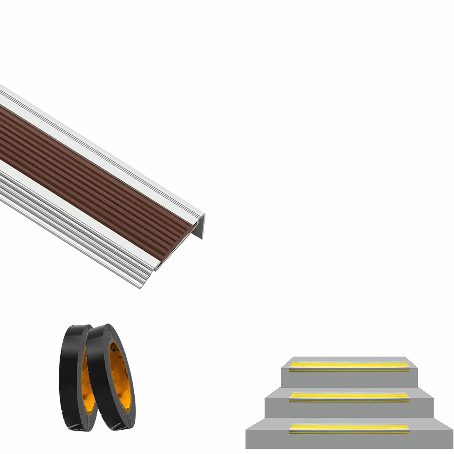 Tipo L Aluminio Tiras Antideslizantes Para Peldaños, Tira Borde Escalón, Esquina De Goma De Pvc Antideslizante, Doble Antideslizante, Fácil De Instalar, Adecuado para Escalones Y Bordes De Piscinas (