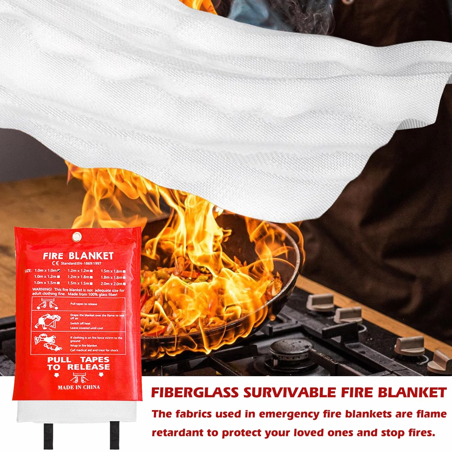 Manta Ignífuga 2m x 2m Fibra de Vidrio para Cocina