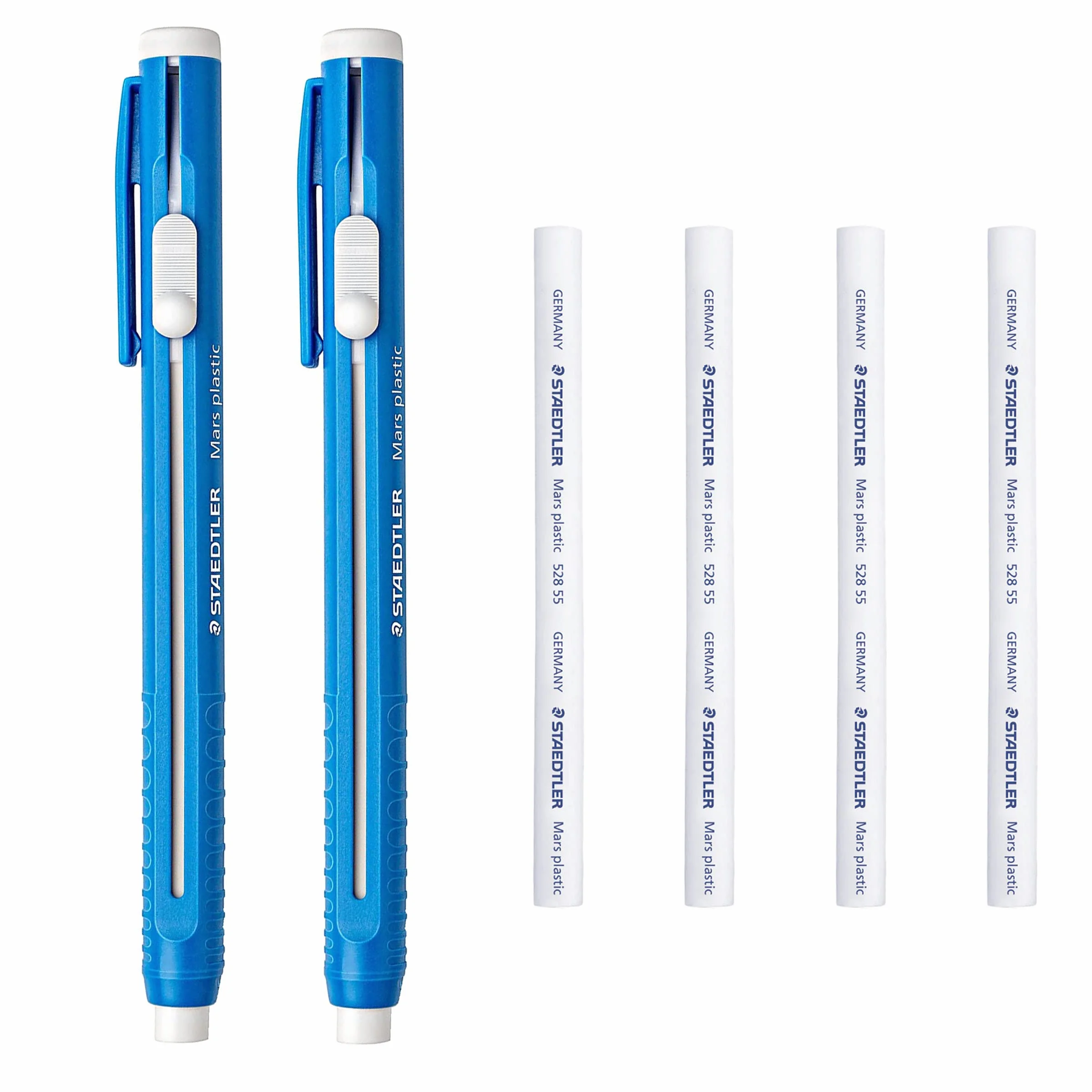 Staedtler Mars 528 50 Juego gomas borrar plástico recambios 2 soportes 4 recambios paquete 6
