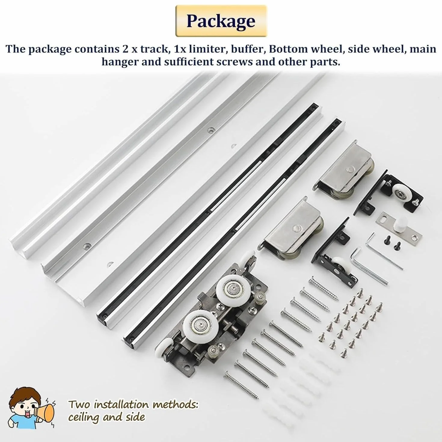 Kit de puerta deslizante - hardware de puerta deslizante oculta, con cierre suave, kit de puerta fantasma deslizante sin pista invisible, adecuado para puertas de madera individuales,1.2m/3.9ft