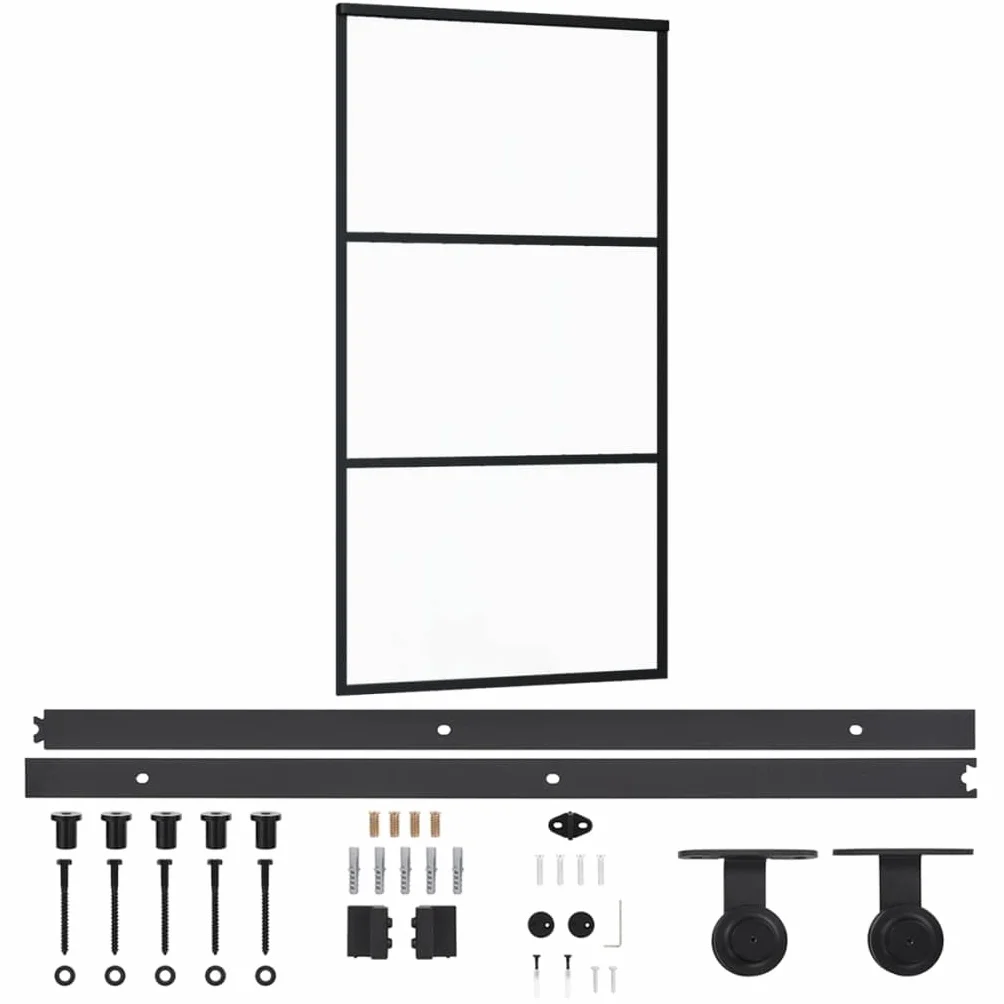 vidaXL Puerta Corredera con Herrajes Entrada Corrediza Deslizante Hogar Cuarto de Baño Salón Sala de Estar Habitación ESG Vidrio y Aluminio 102x205 cm
