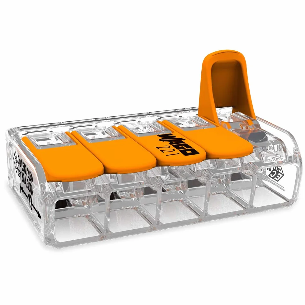 Wago 221-615 Conector de Cable Eléctrico Naranja Transparente 15 Piezas