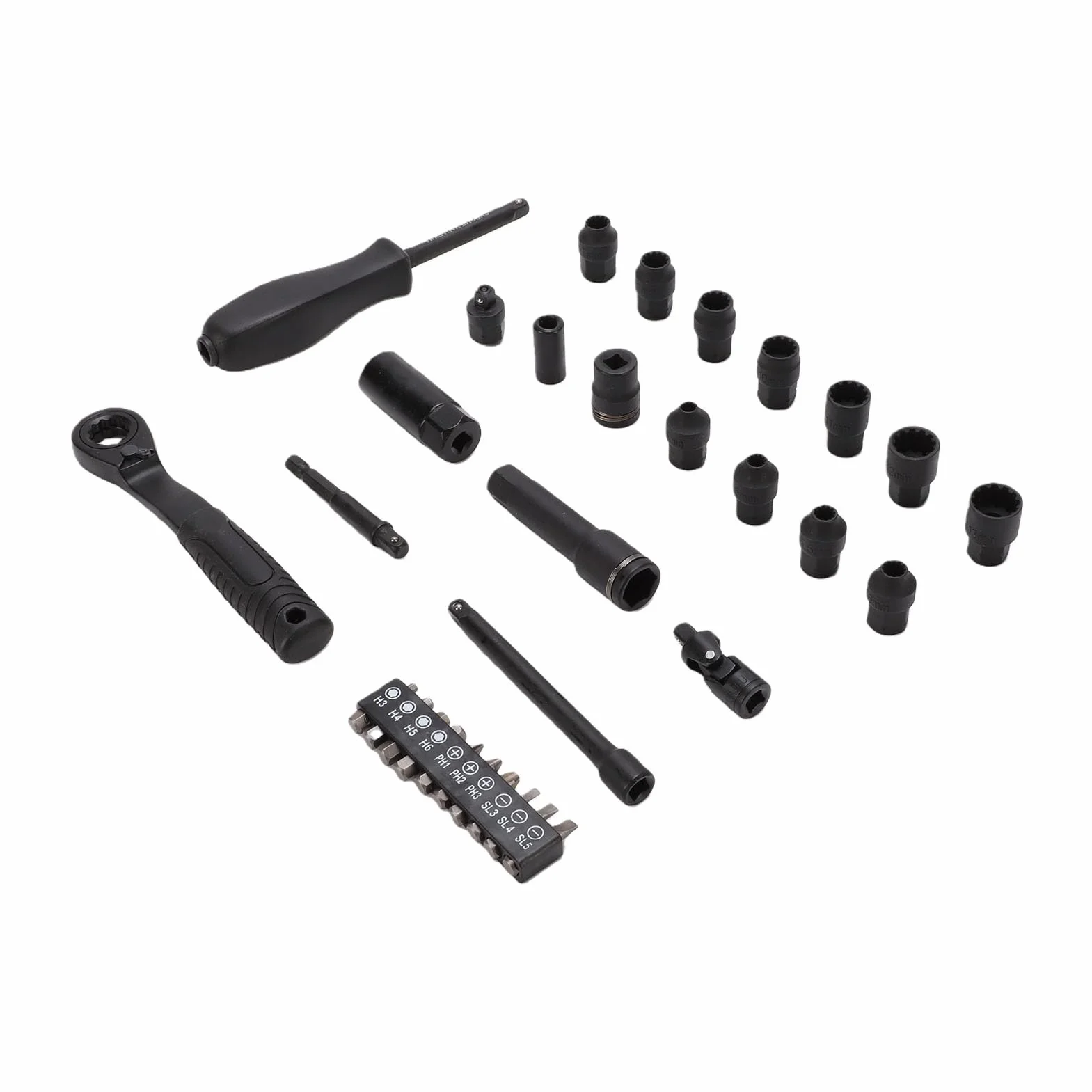 ASHATA Juego de Llaves de Trinquete y Dados de Paso, Accionamiento de 1/4 de Pulgada, Juego de Llaves de Trinquete de 72 Dientes con Biela y Adaptador, de Dados de Paso, Llave de Tubo de para