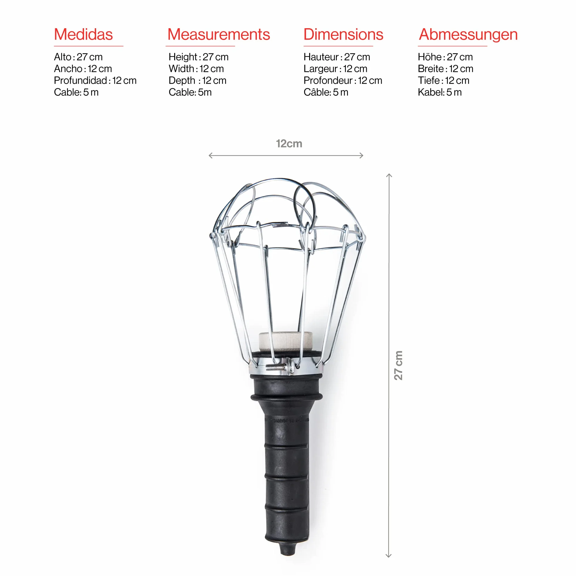 FAMATEL – Lámpara portátil goma | Lámpara de trabajo | 200W | Con cable de 5m | Bombillas E27 | Producto certificado con CE | Negro