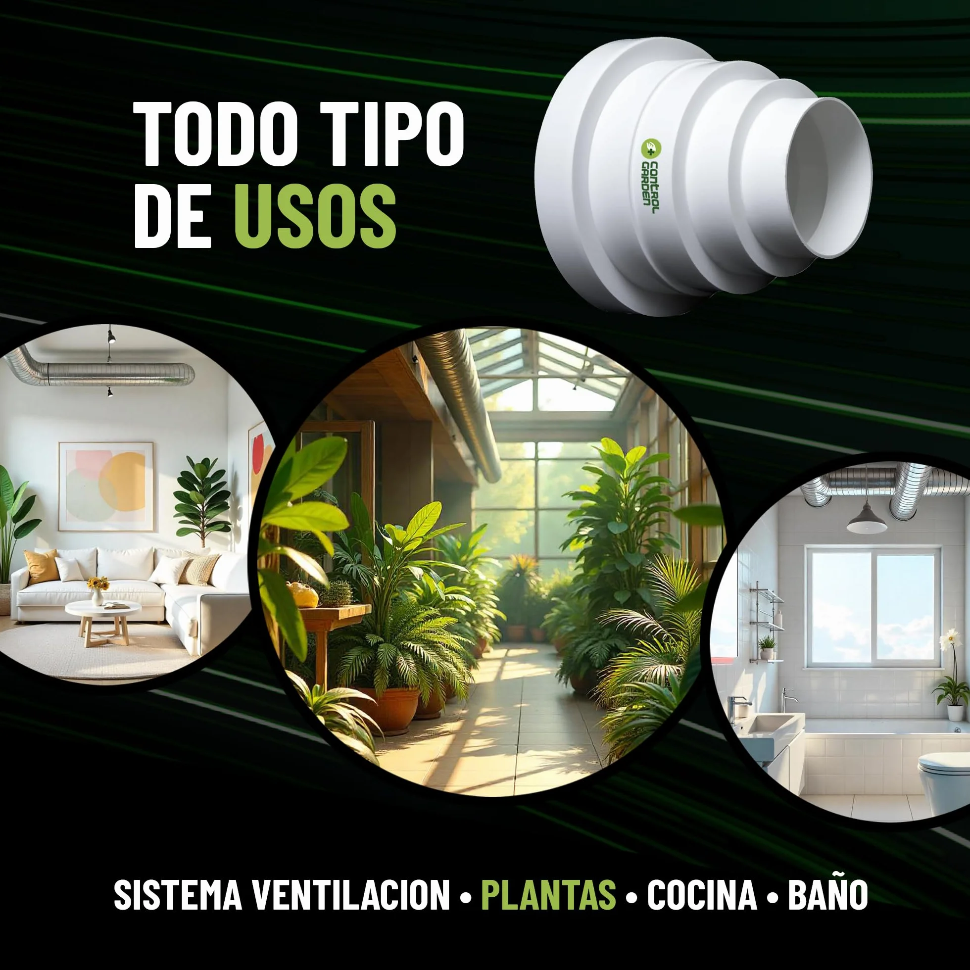 CONTROL GARDEN Pack x 2 Reductor Universal para Sistemas Ventilación Blanco - Acople Conector para Conductos Ventilación Diámetro Ø 80 100 120 125 150 mm - Reductor Tubo