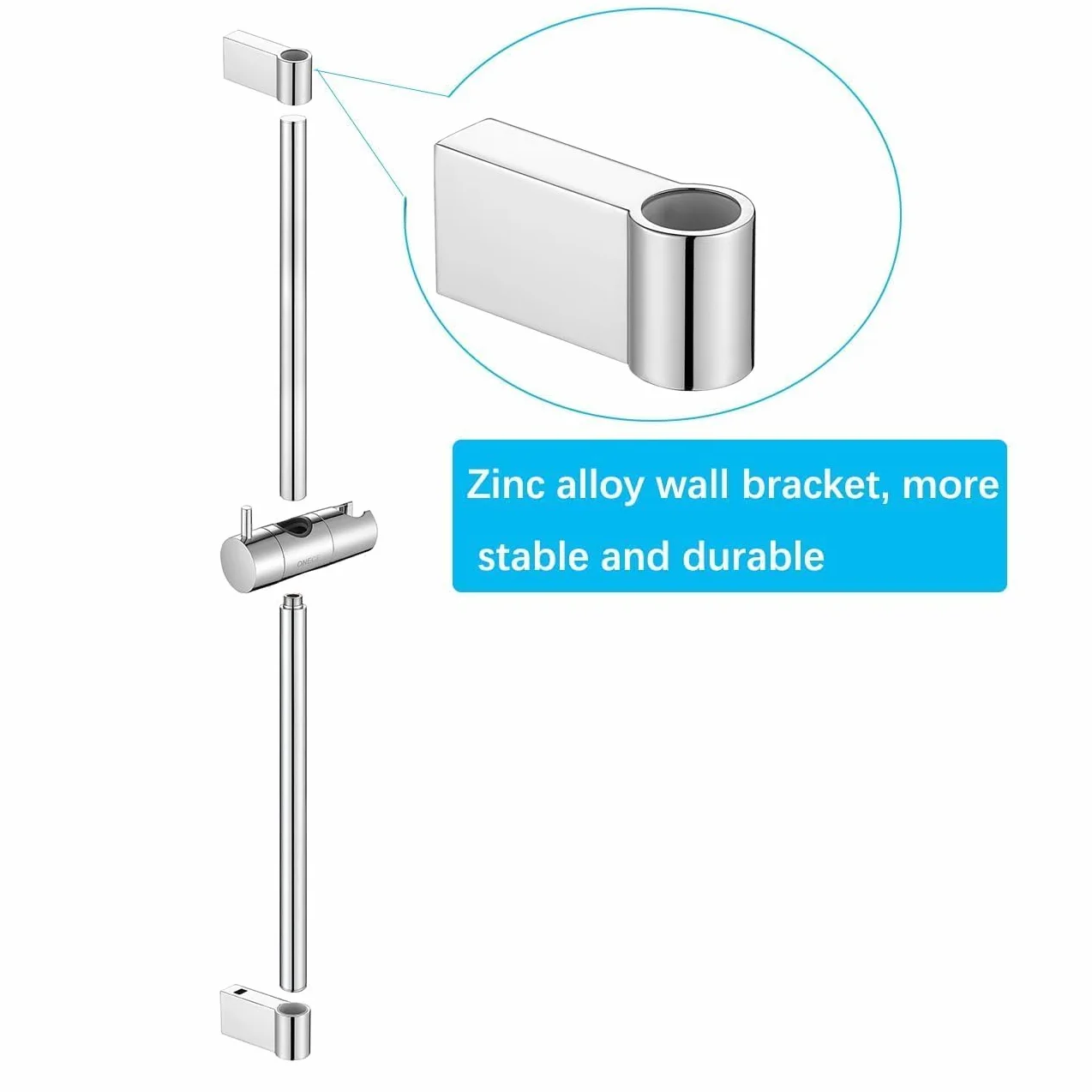 ONECE Barra de Ducha Acero Inoxidable 75 cm, Columna Ducha Sin Grifo | Lnstalación Ajustable, Soporte de Cabezal de Ducha Ajustable, Ducha de Mano y Manguera, Cromo