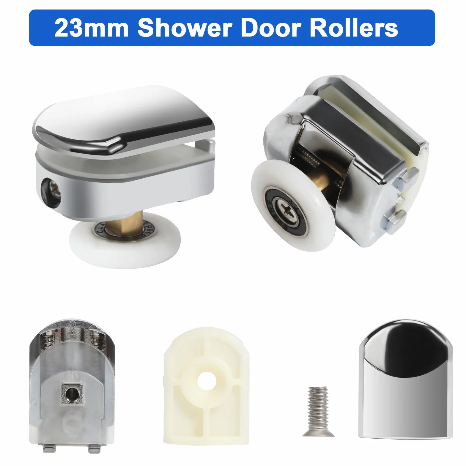 Rodillos para Puertas de Ducha Rodamientos Mampara Ducha 23mm Ruedas Mampara Ducha Ruedas Para Puerta de Ducha Para Puerta Corredera De Cristal Baño 4 Piezas