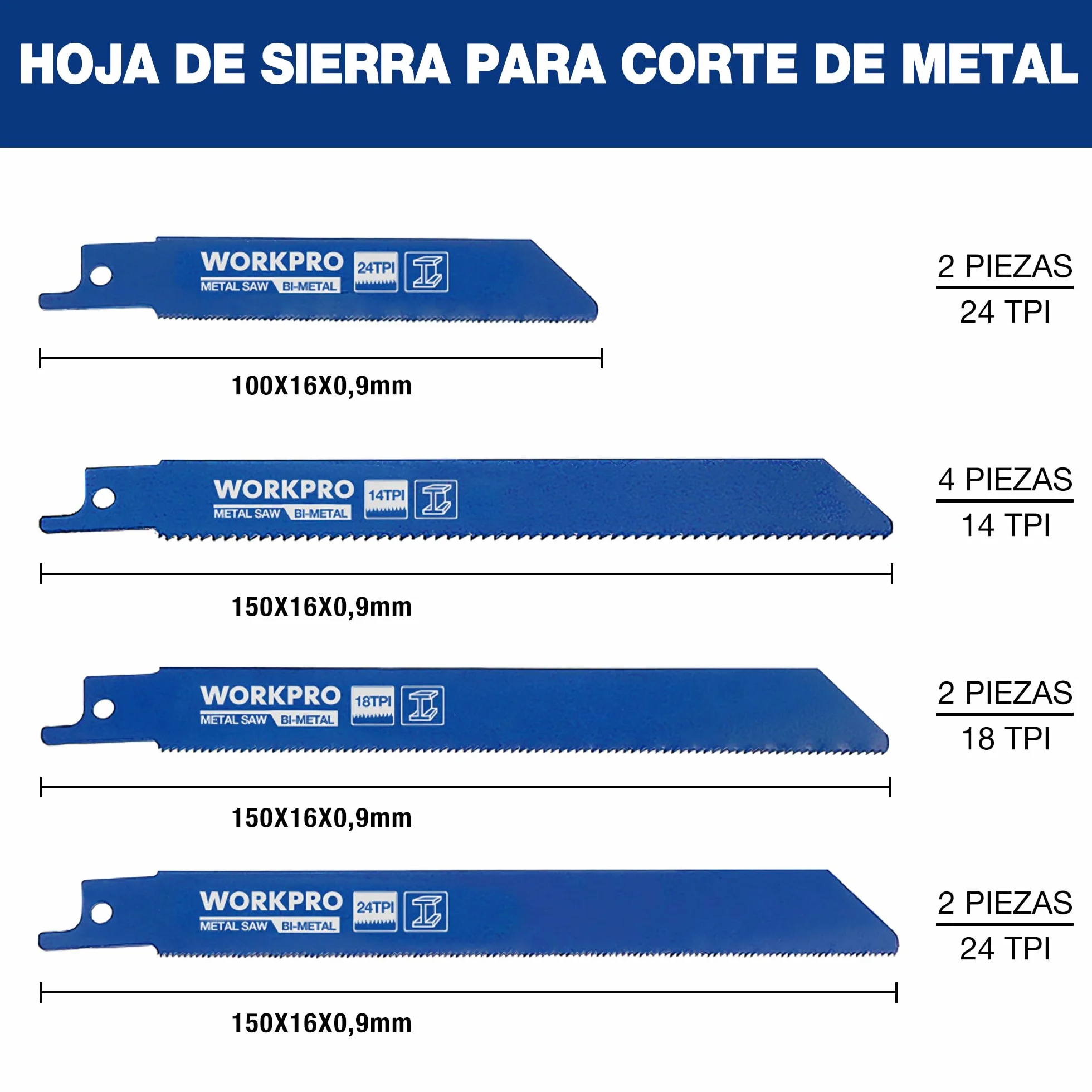 WORKPRO Hojas de Sierra Sable 32 Piezas para Madera y Metal con Bolsa Organizador