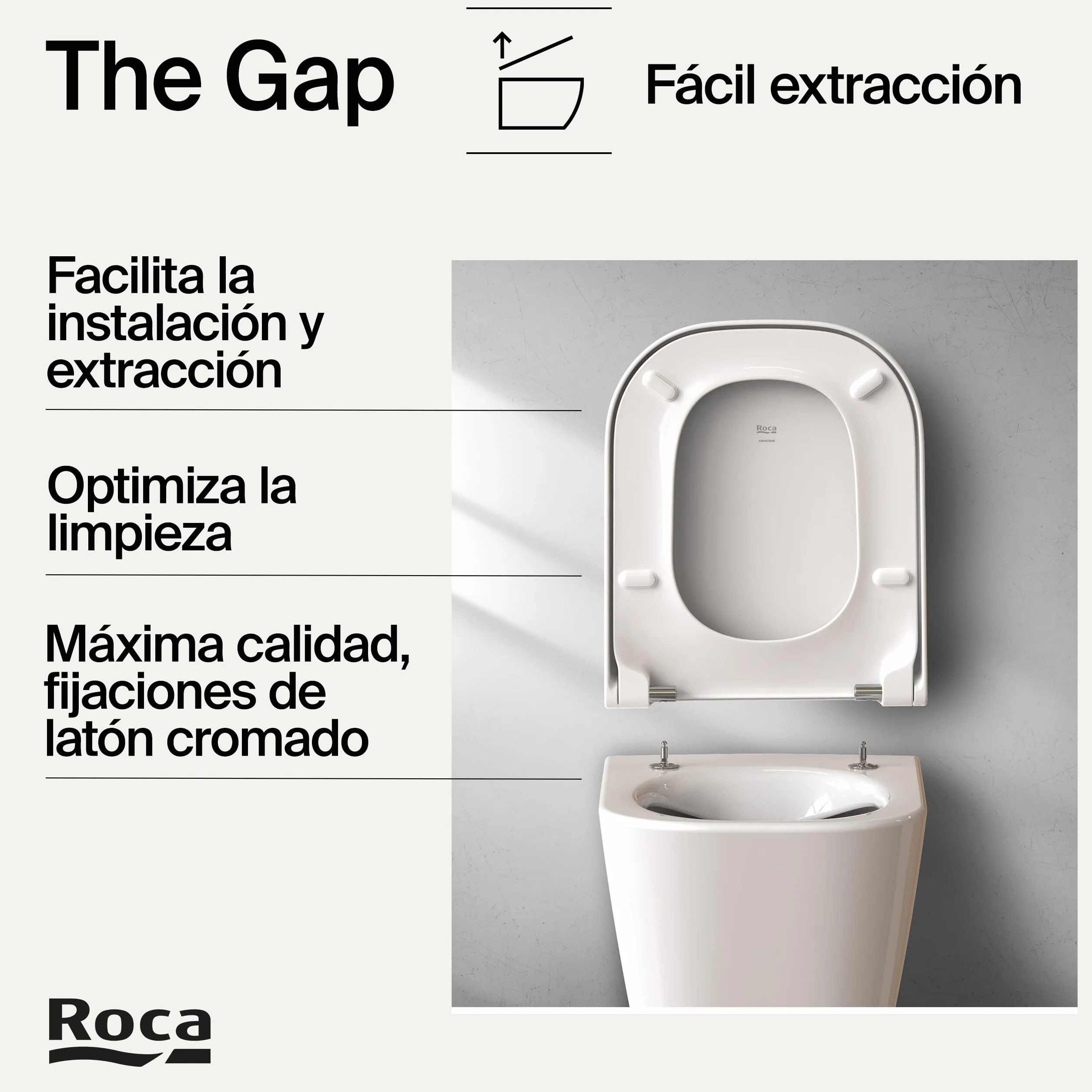 Roca The Gap - Tapa y asiento de Supralit para inodoro de tanque bajo con caída amortiguada, tapadera de WC original con ajuste perfecto, recambio de tapa de váter resistente, blanco, A80147000B