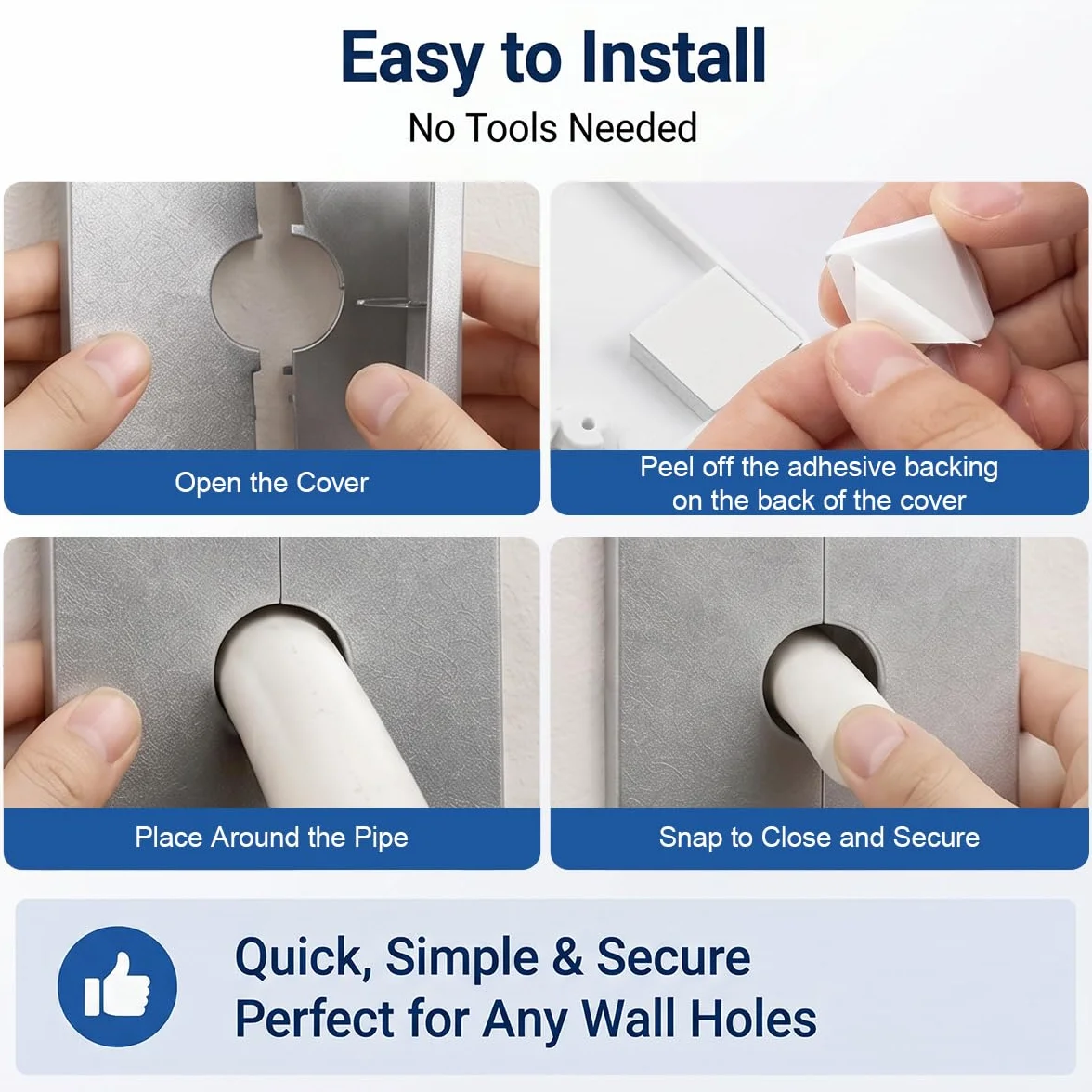 Placa de Pared Autoadhesiva para Agujeros, Roseta Mezclador Ducha 22mm, Tapa Tubería Radiador Cuadrada, Cromado Plateado, 4 Piezas
