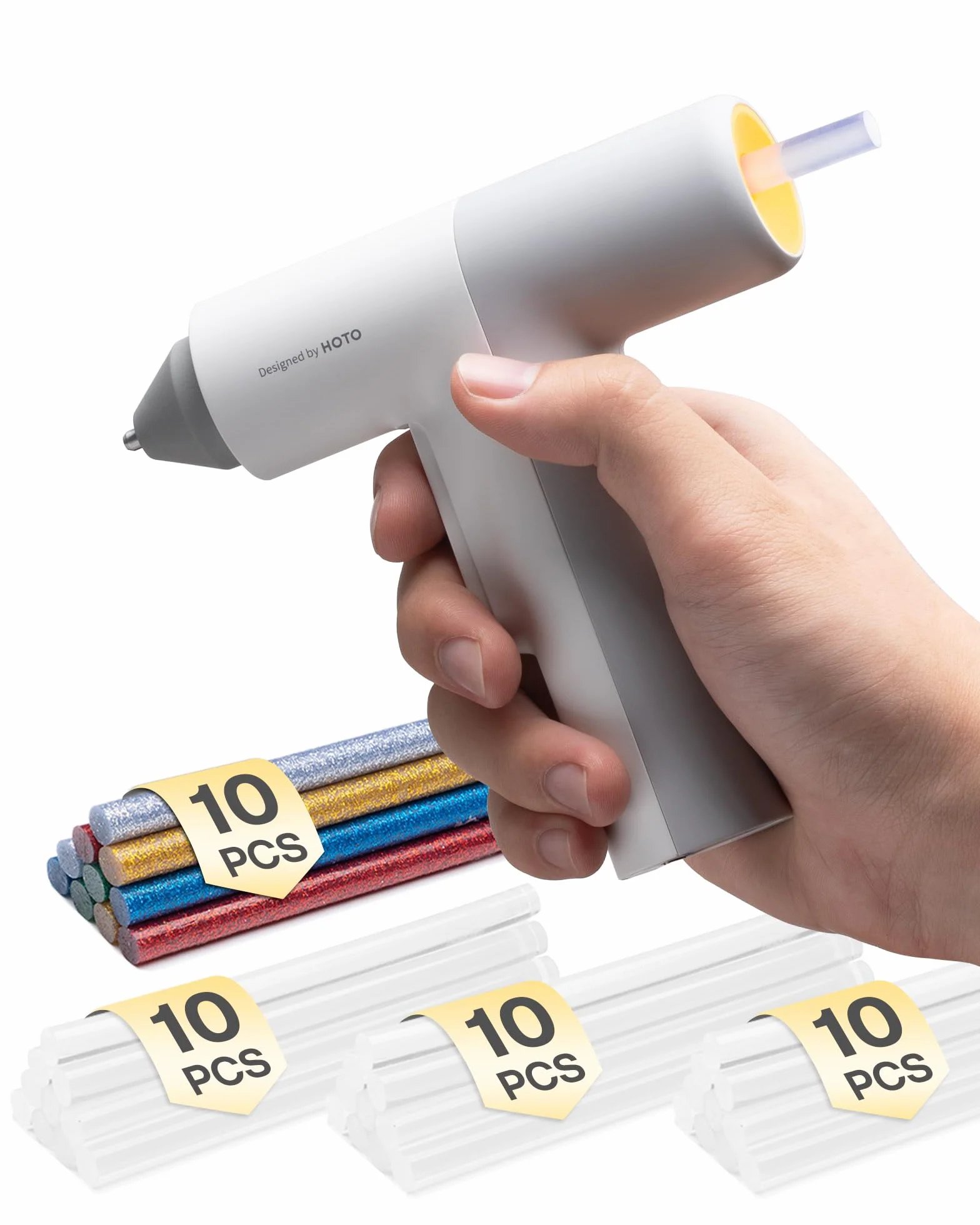 HOTO Pistola de Silicona Caliente,Pistola Pegamento Caliente Calentamiento Rápido 30S, 3000mAh Batería Recargable por USB-C,Con 40PCS Barras,Para Bricolaje Arte,Empaques,Reparaciones y en El Hogar