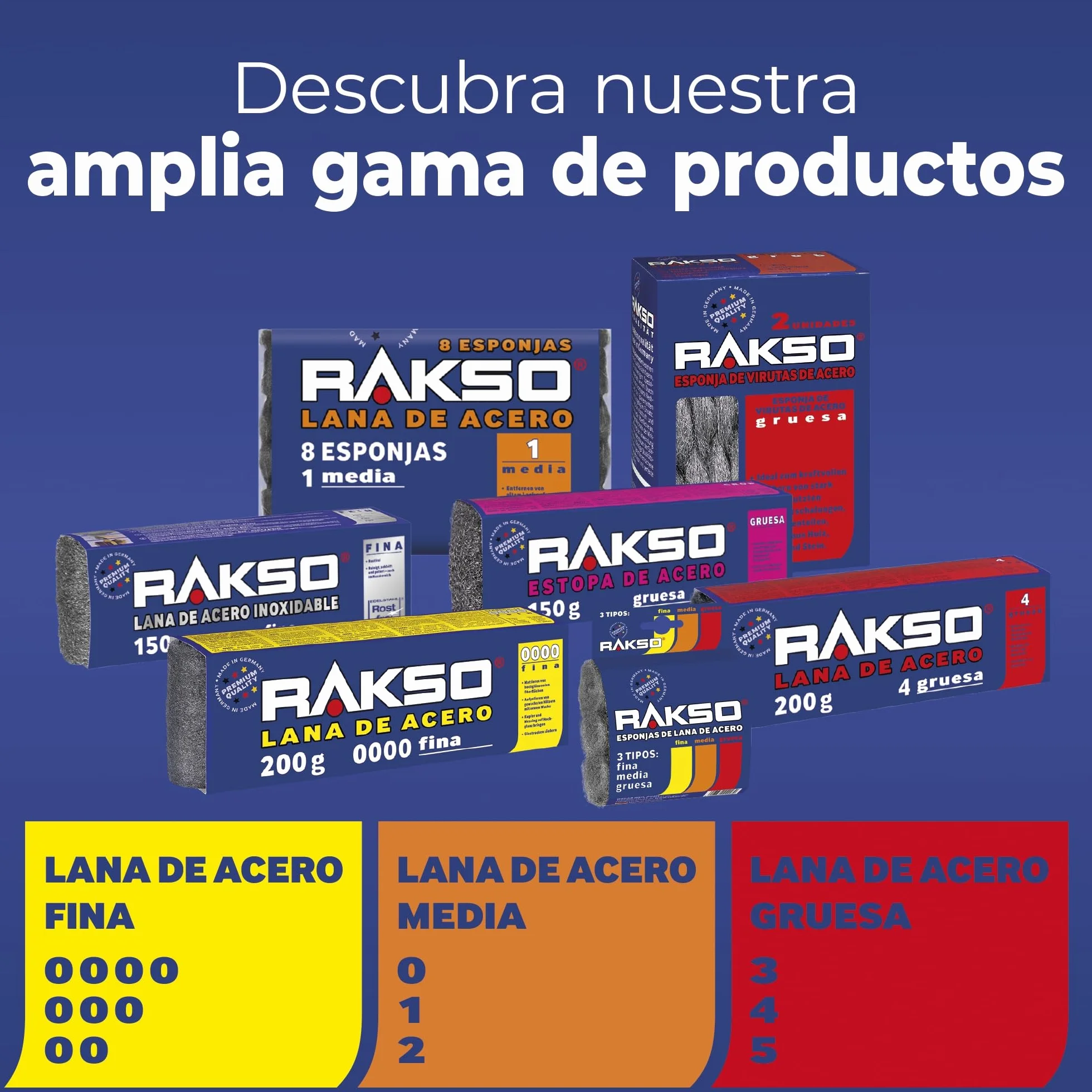 RAKSO Lana de acero extrafina 0000 - Ideal para abrillantar, pulir y limpiar superficies - Accesorios para amoladora
