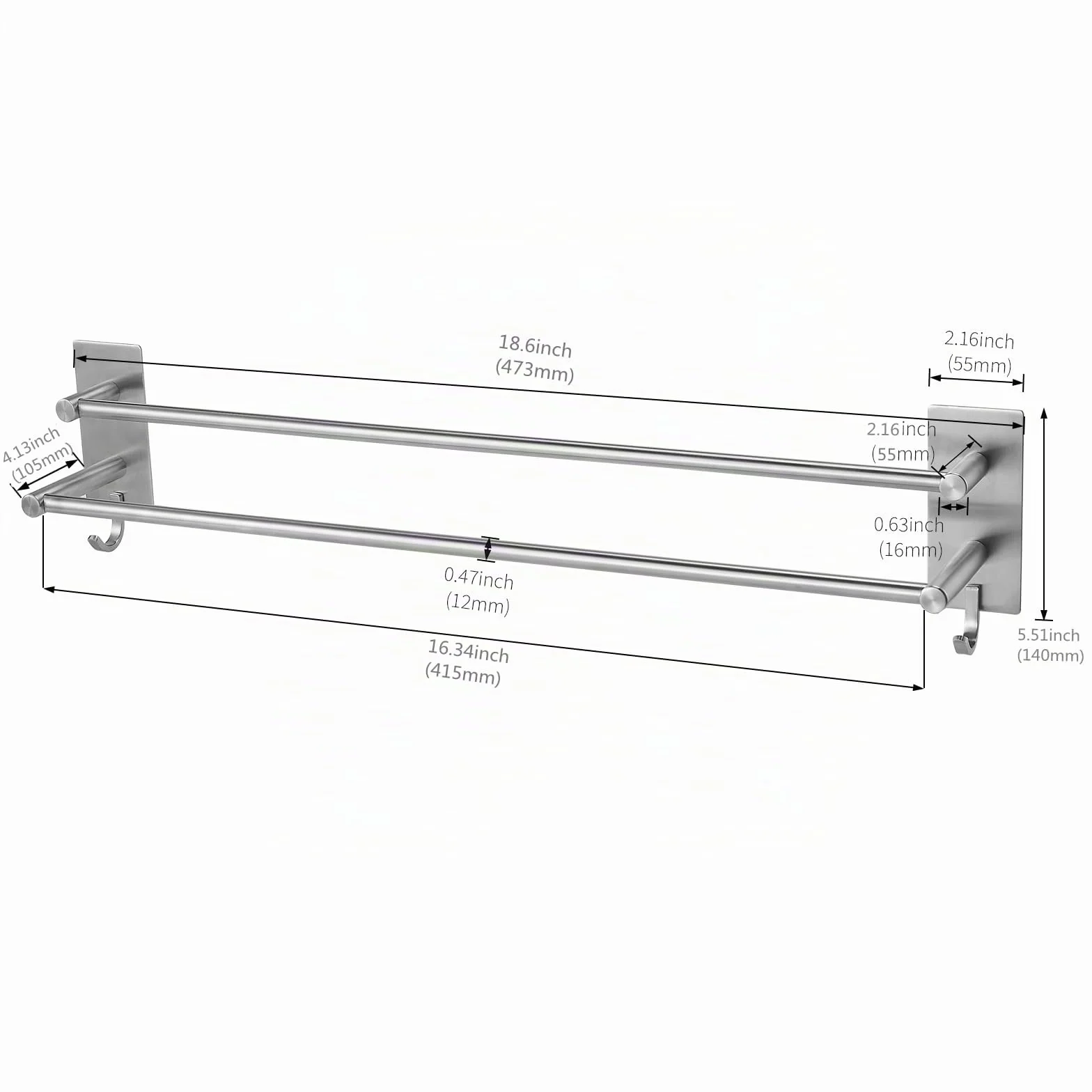 Vista Toallero de Baño sin Taladro con Fuerte Adhesivo 43.5CM Plata Acero Inoxidable Toallero de Baño Accesorio de Baño Accesorio de Baño sin Taladro para Baño y Cocina