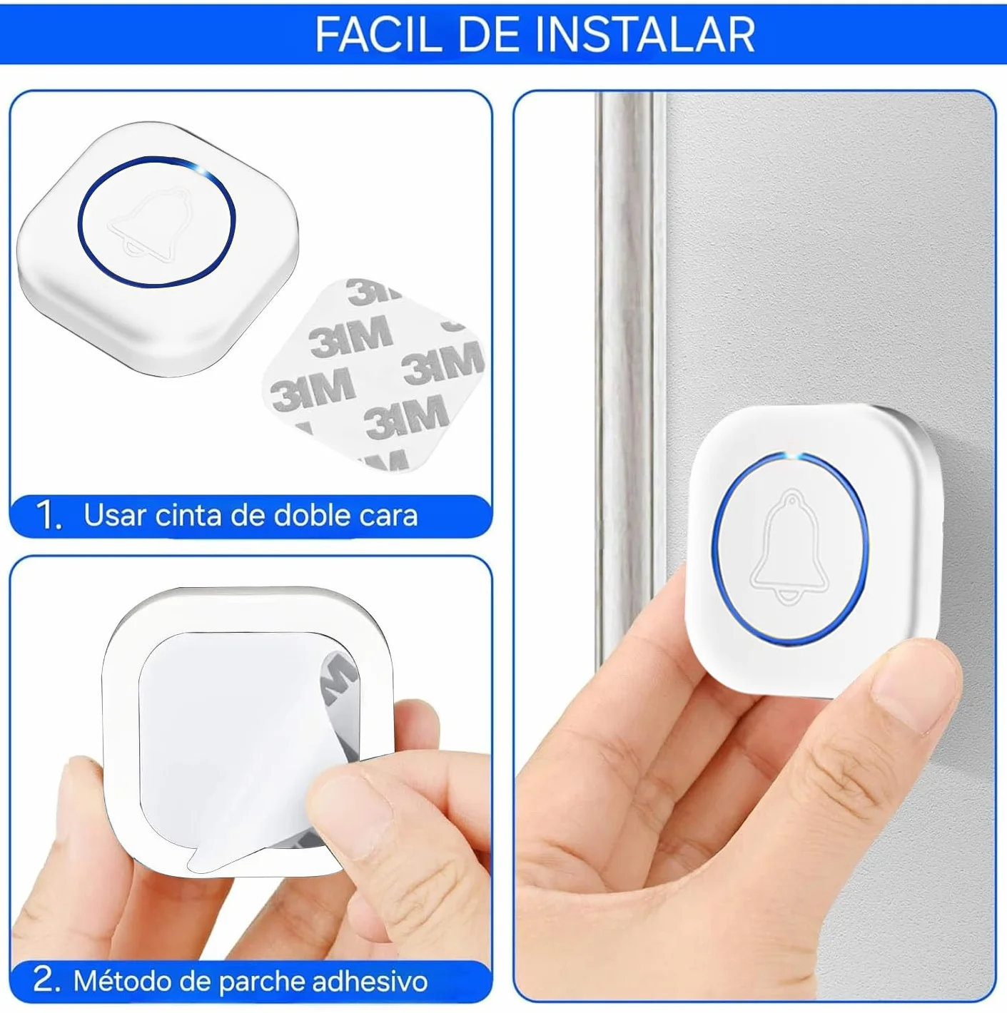 Timbre Inalámbrico Impermeable 300m, 2 Receptores, 38 Melodías, Blanco
