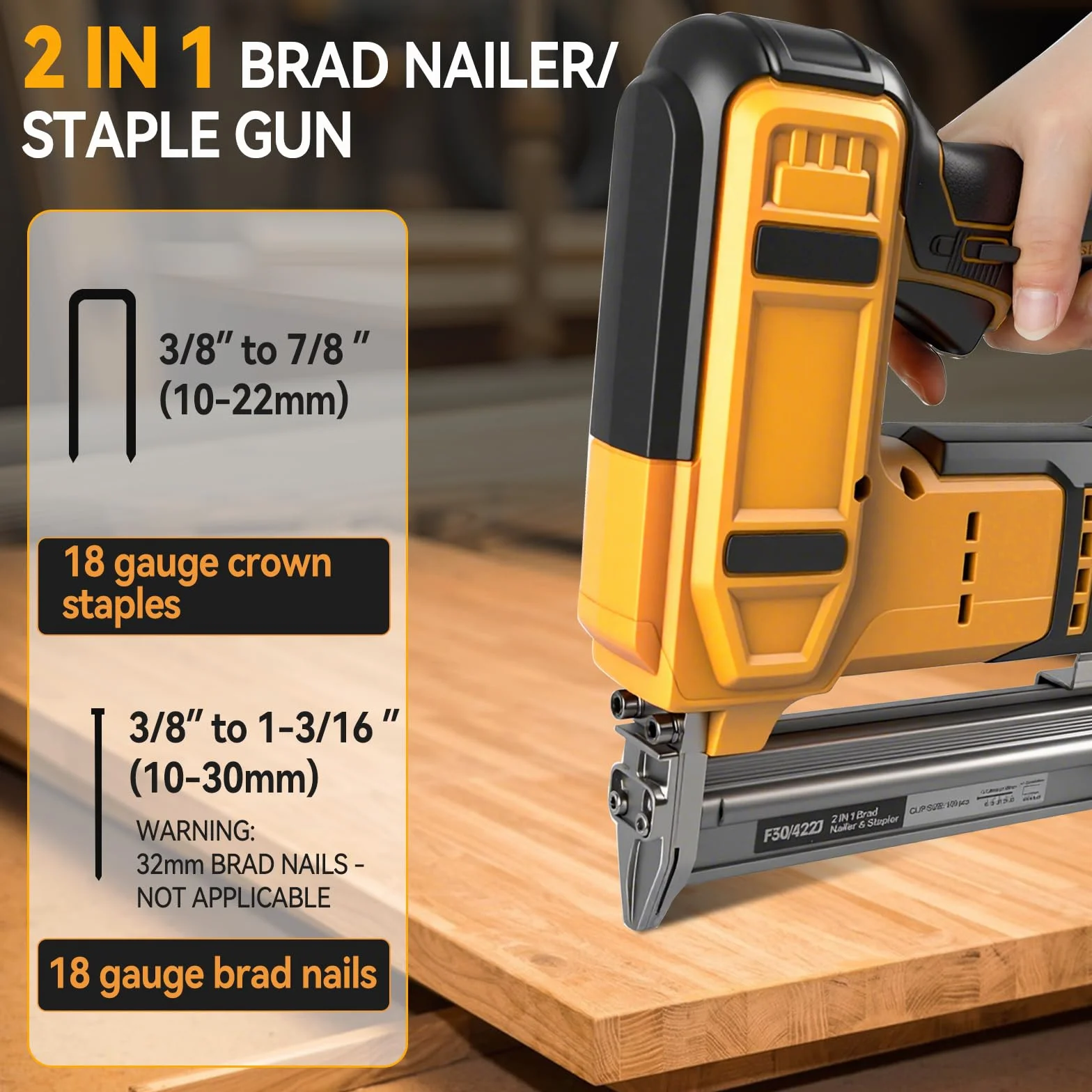 Clavadora de brads inalámbrica de 18GA compatible con batería Dewalt 20V MAX, clavadora de corona estrecha sin escobillas con 1000 clavos y 1000 grapas para bricolaje, DIY y carpintería