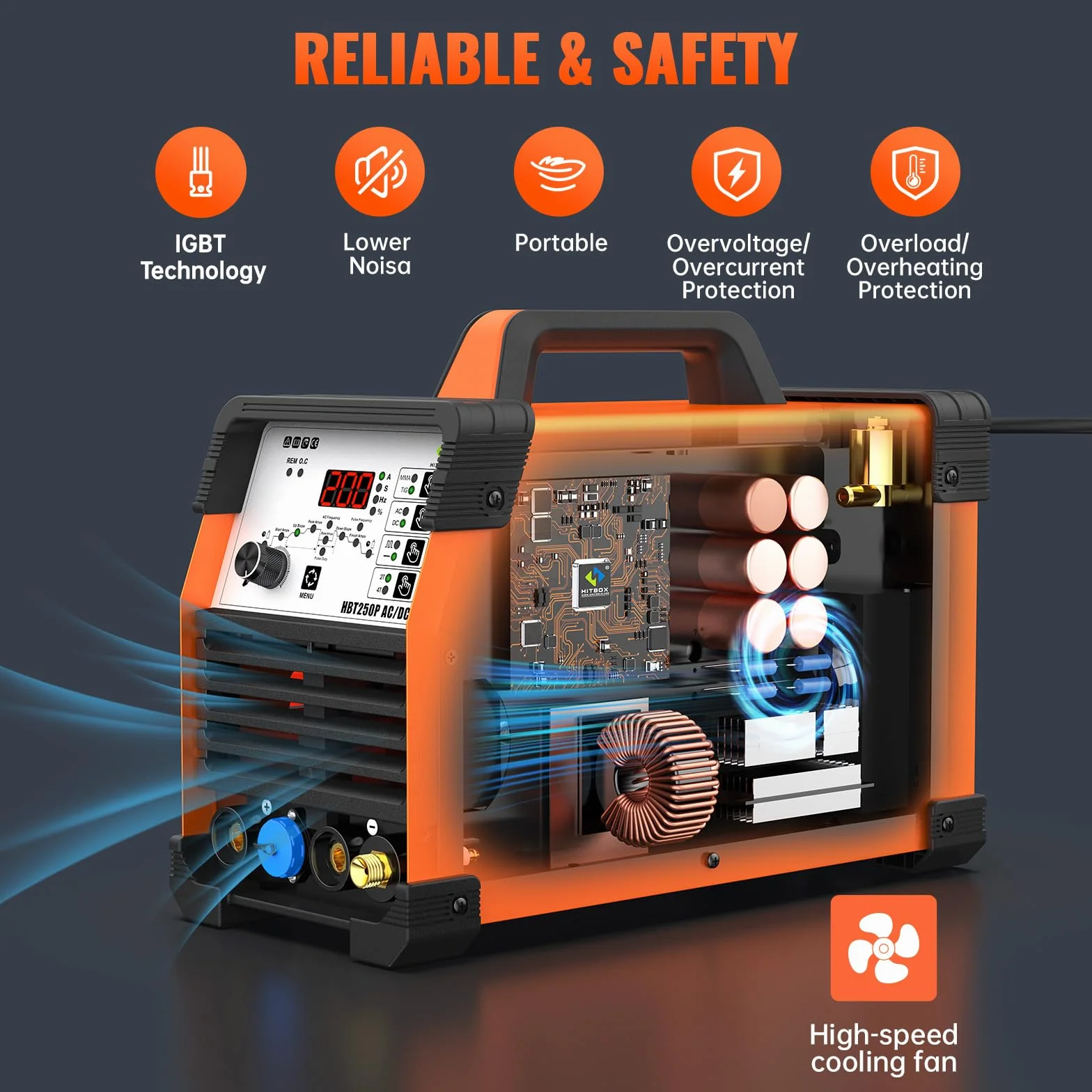 HITBOX Soldadora TIG 6 en 1 AC/DC, 200 A, Función Pulsada, Tecnología Inversor IGBT, Control Digital 2T/4T, Nueva Versión para Aluminio, Acero Inoxidable y Acero (HBT250P AC/DC)