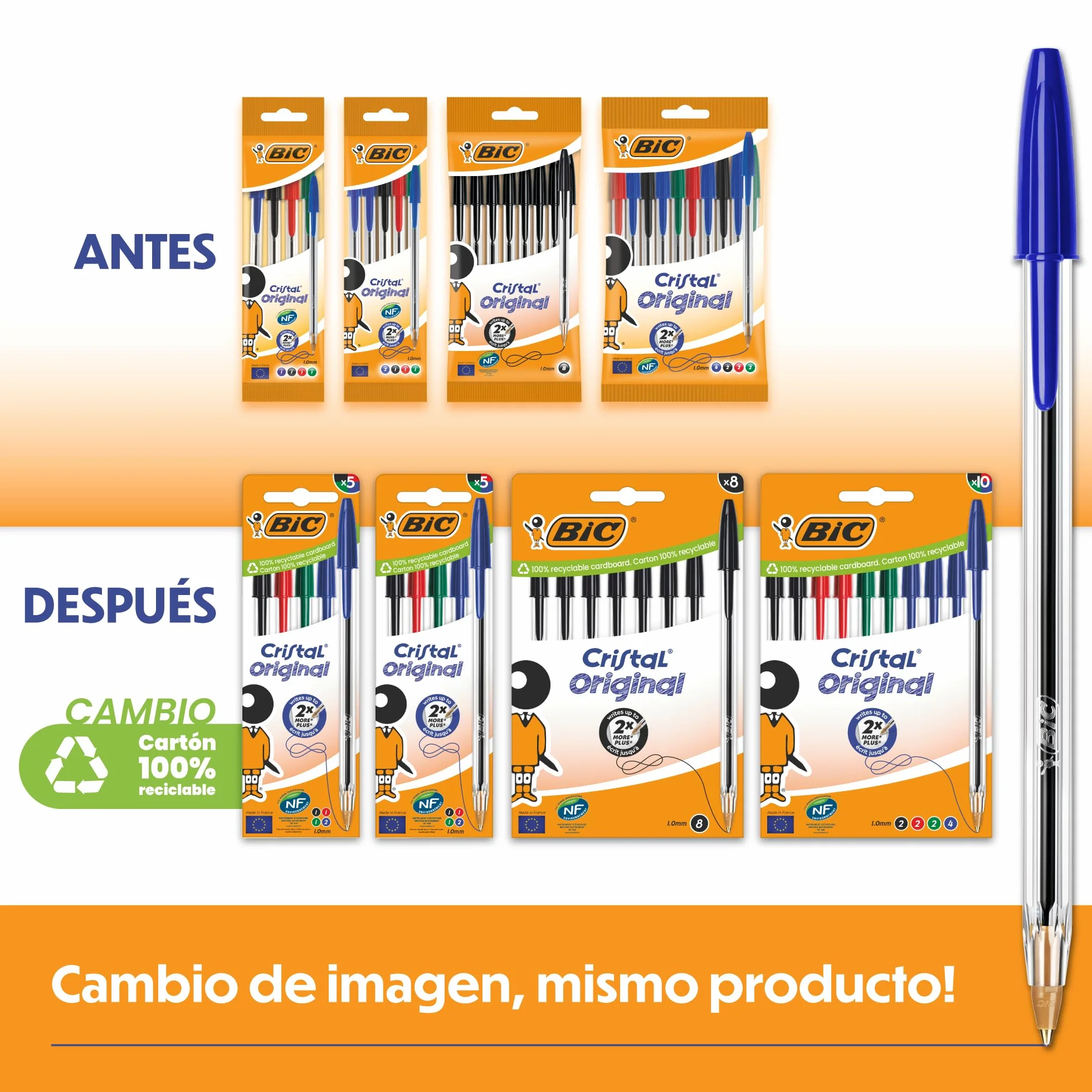 BIC Cristal Original Bolígrafos Punta Media 1,00 mm Azul Caja 10