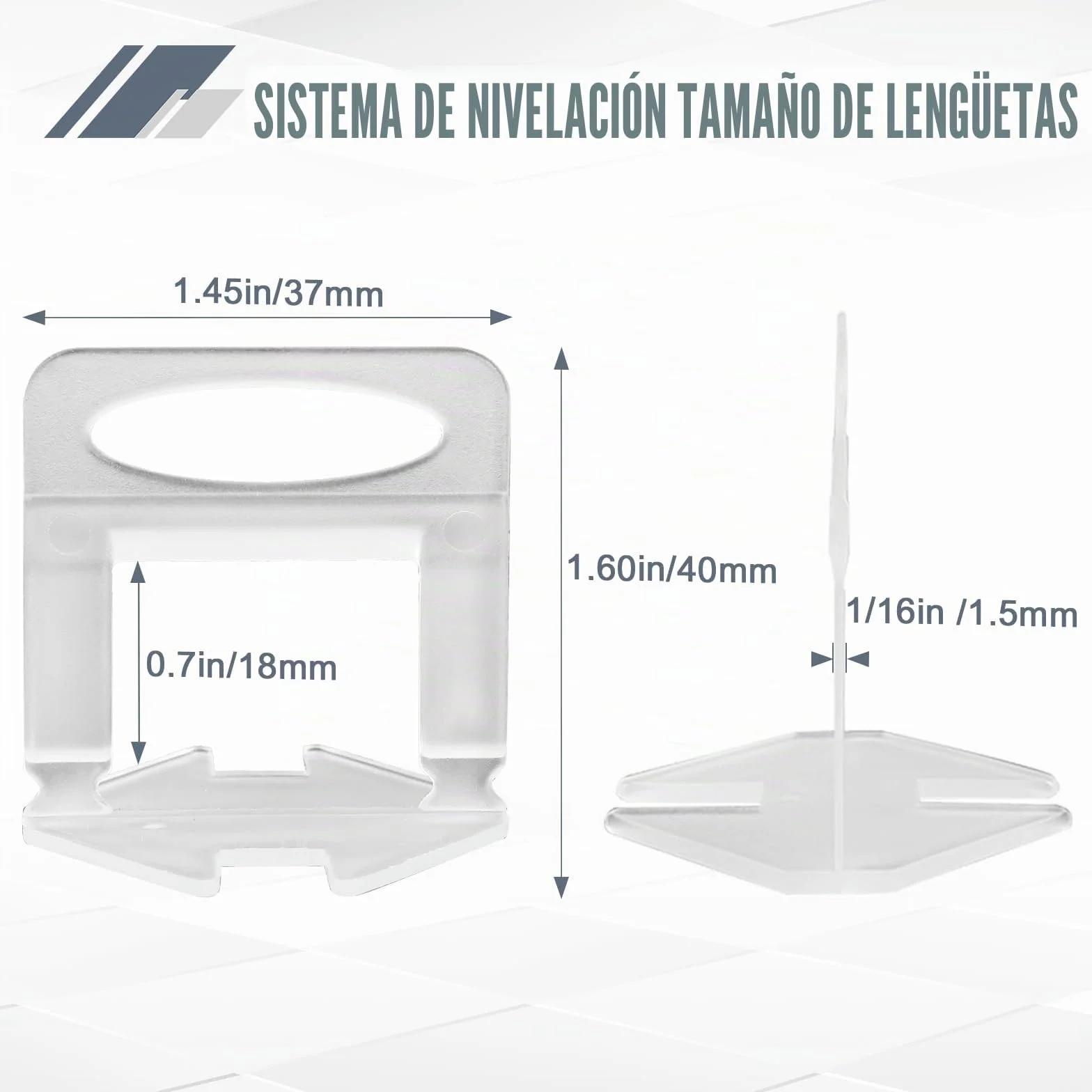 1000 lengüetas estándar de 1,5 mm de ancho, sistema de nivelación de azulejos, ayuda para nivelar azulejos, ancho de junta, ayuda para colocación de azulejos, altura 3-12 mm (1000 pestañas, 1,5 mm)