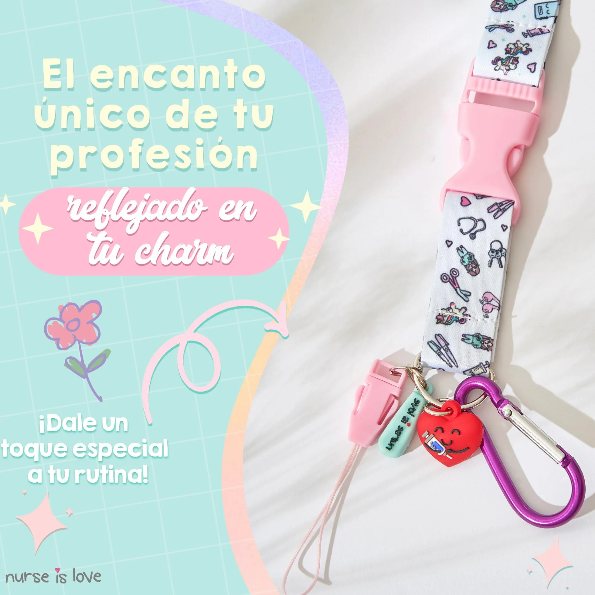 Personalized Nurse Lanyard with Clip and Carabiner for Keys, Scissors, ID Card Holder | Enfermera Accesorios