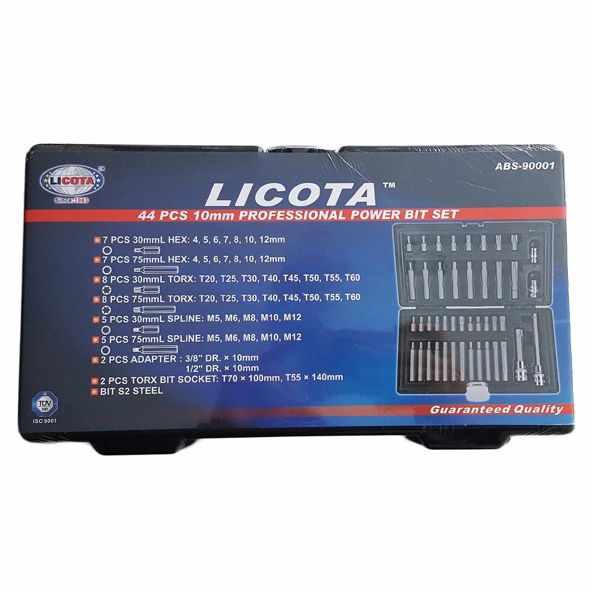 ESTUCHE 44 PUNTAS de 10MM Acero S2 para uso PROFESIONAL en taller mecánico de coche HEXAGONAL, TORX y SPLINE