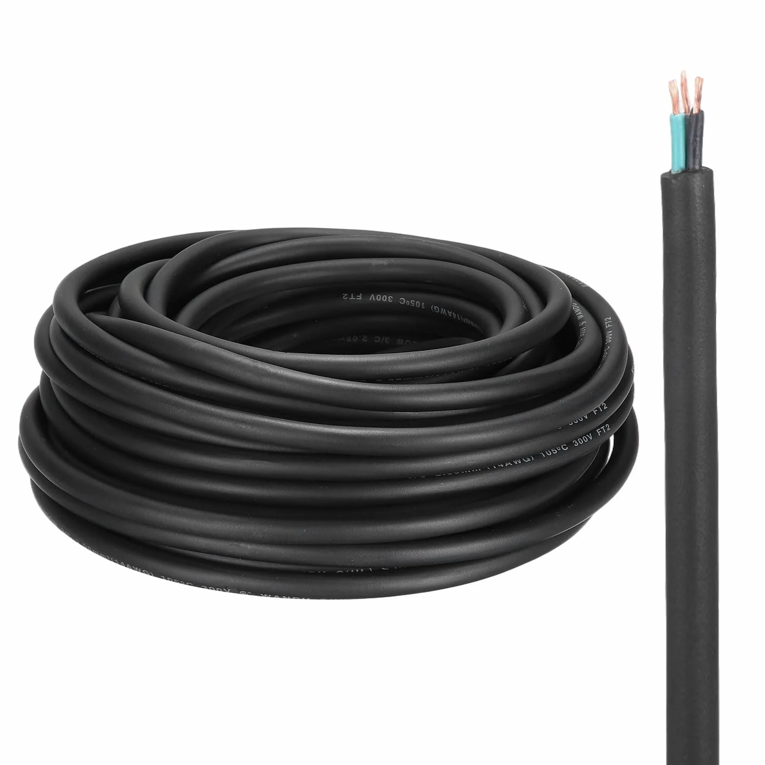 QUARKZMAN Cable Eléctrico SJOOW Calibre 14 Con 3 Conductores 25 Pies Cable Automotriz 14 AWG Cable De Alimentación Portátil 300V Para Generadores Luces LED Cargadores De Baterías Cable