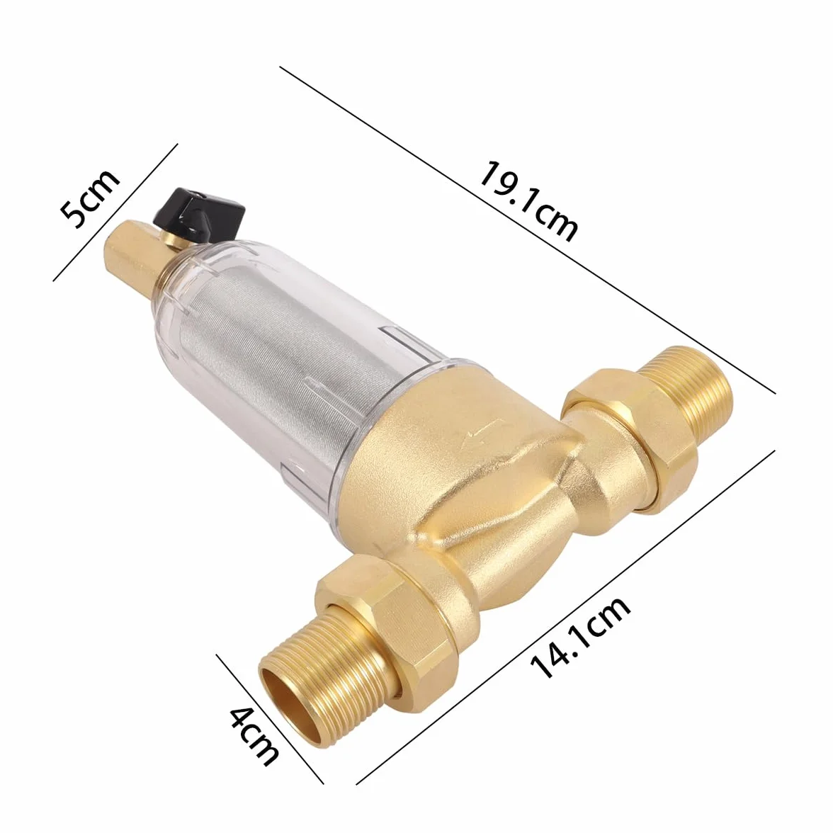 Prefiltro De Agua Para Retrolavado, Filtro De Sedimentos De 3/4 De Pulgada Y 40 Micras Con Adaptador De 1 a 3/4 De Pulgada.