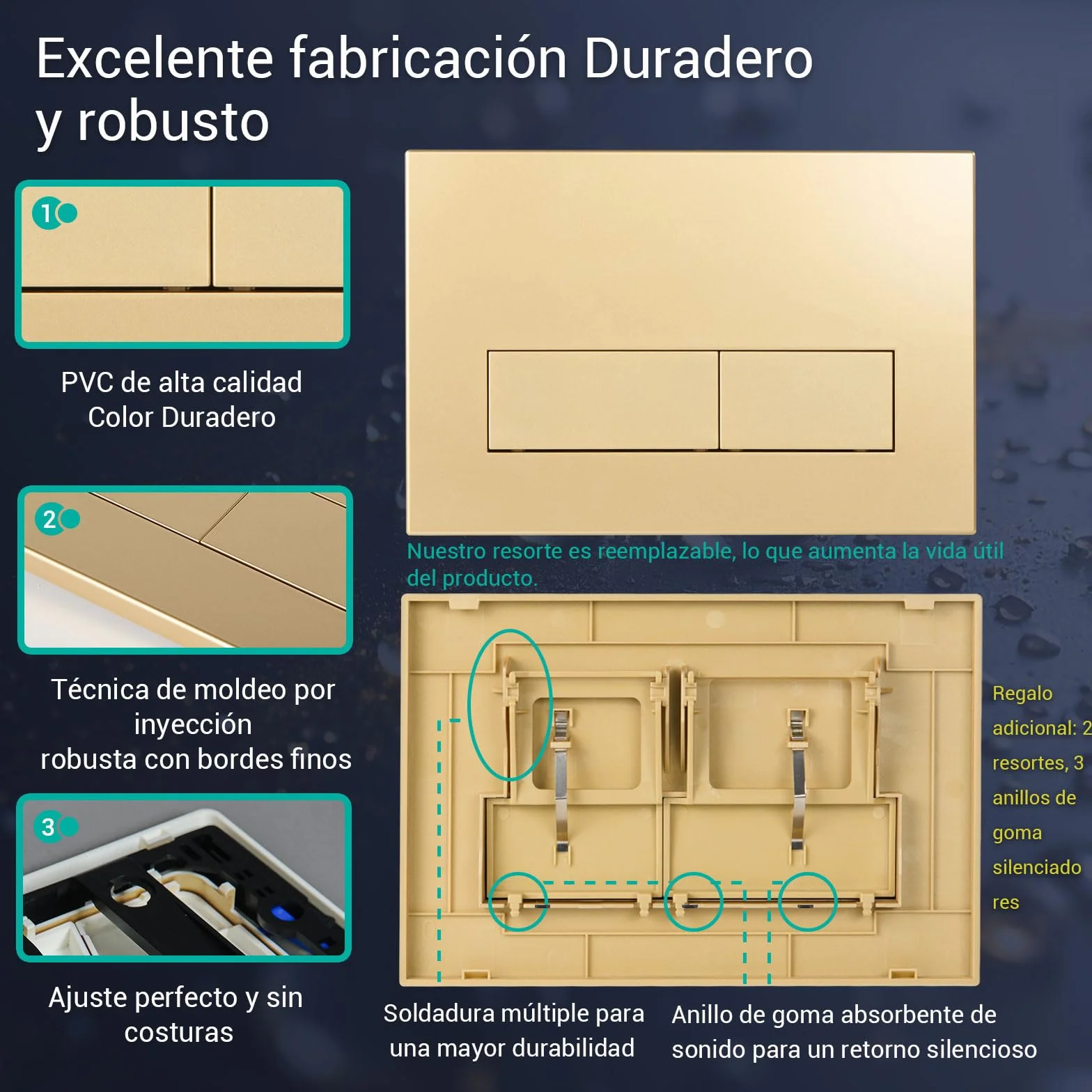 Empyreal placa actuador reemplazo panel frontal de cisterna de inodoro, con juego de varillas de descarga y marco de fijación, para Geberit Sigma 01,20,30, descarga doble(Oro Mate)