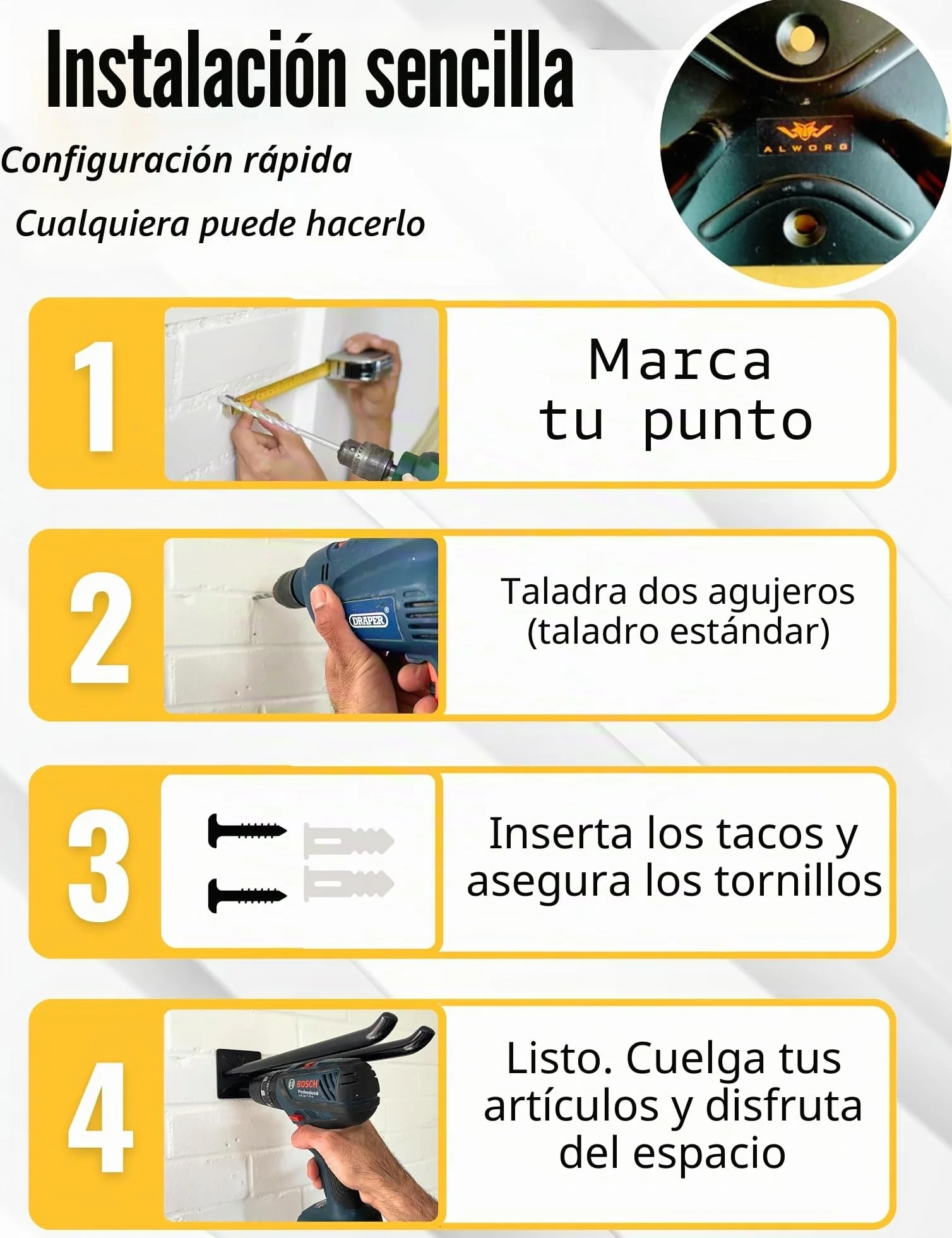 Ganchos Pared Largos para Garaje - ganchos para colgar herramientas, Soporte Pared Bicicleta y organizador herramientas jardin