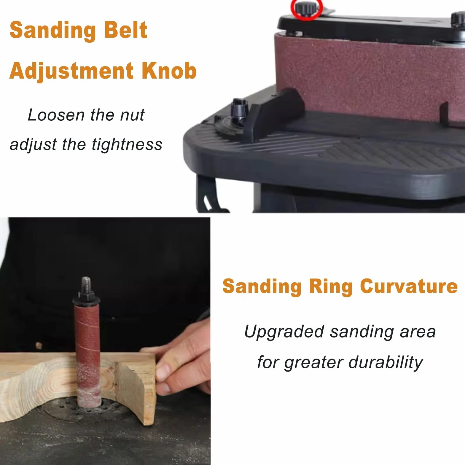 Lijadora combinada 2 en 1 con husillo oscilante vertical y lijadora de banda, lijadora de bobina para carpintería con 5 mangas de lijado, mesa inclinable a 45°, para contornos y curvas