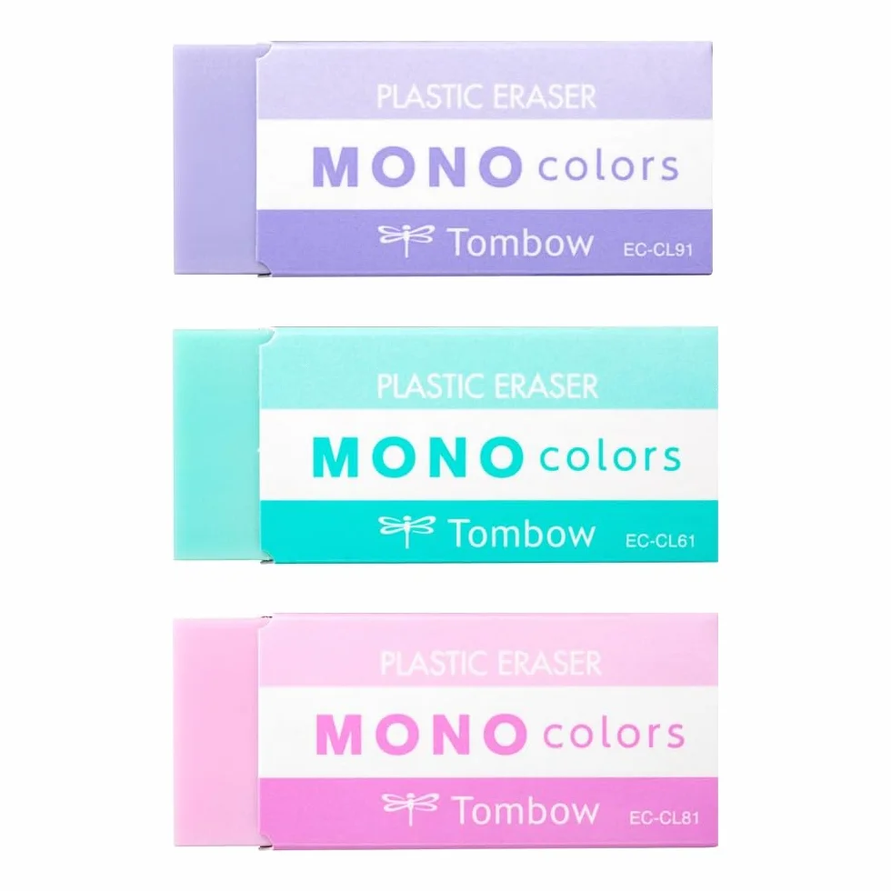Tombow MONO Colors Juego 3 gomas de borrar plástico sin ftalatos látex 19 g