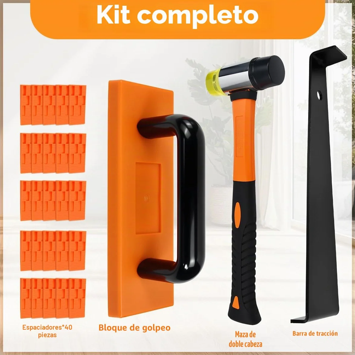 Kit de Instalación de Suelo Laminado - 43 PCS Herramientas para Suelo Laminado Incluye Martillo de Goma, Palanca de Extracción y Cuñas Separadoras - Kit Instalacion paraSuelo Vinilico Click