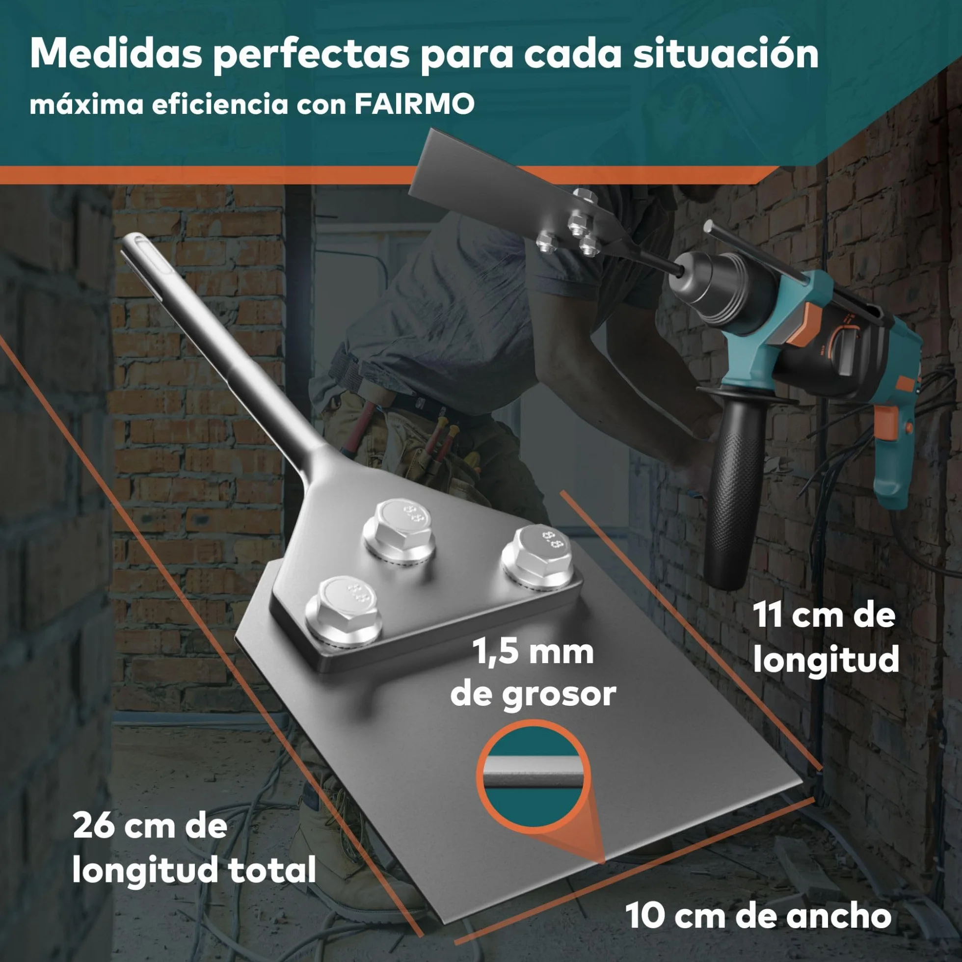 El eficaz cincel SDS Plus de Fairmo - SDS Plus cincel con hoja de repuesto y tornillos - Eliminador de adhesivo para azulejos - Eliminación de moqueta, pintura, pavimento y PVC. (1)