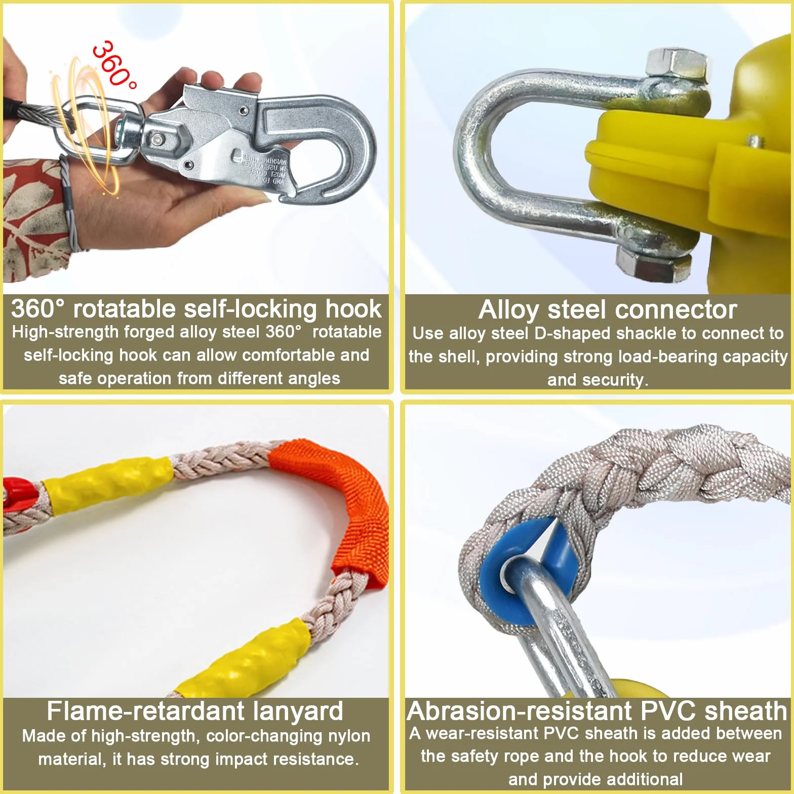 Dispositivo Anticaidas Retráctil Seguridad, Linea de Vida Retractil Homologado 10m/15m/20m, 150 kg Arnés de Seguridad Anticaídas Retráctil Trabajo en Tejados/ Altura(Amarillo,20 Metros)