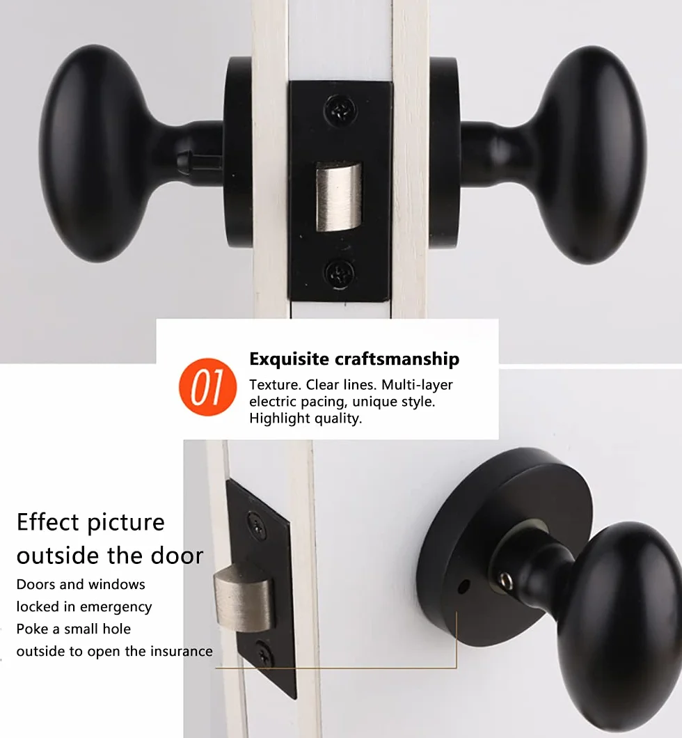 Pomo de puerta de paso negro mate - Manilla redonda sin llave for armario de pasillo con cerrojo y palanca(ModelE)