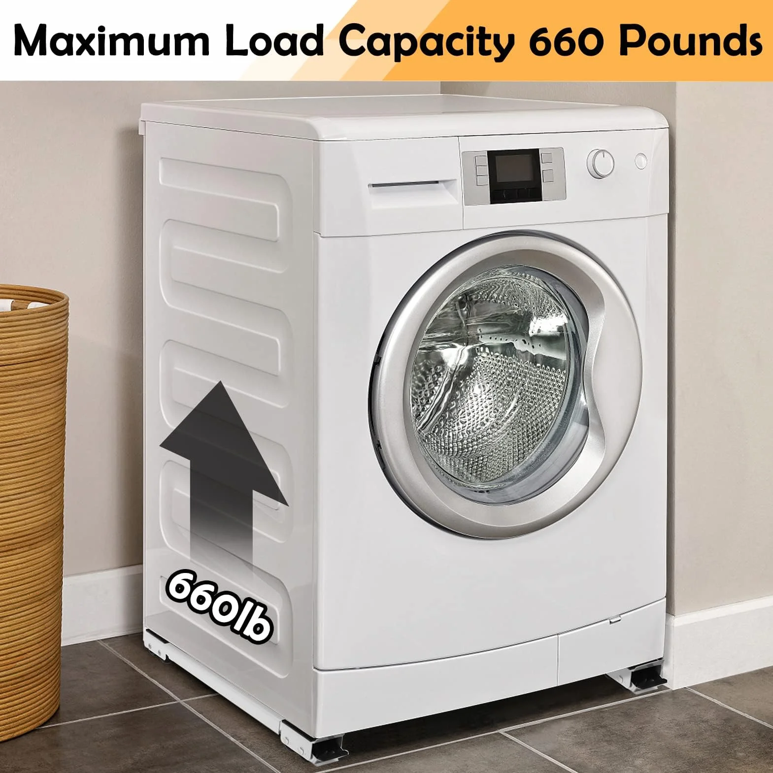 2 unidades de soporte ajustable para lavadoras, ruedas de muebles de acero inoxidable, pueden soportar 300 kg, ruedas de transporte de muebles con base antideslizante de goma para