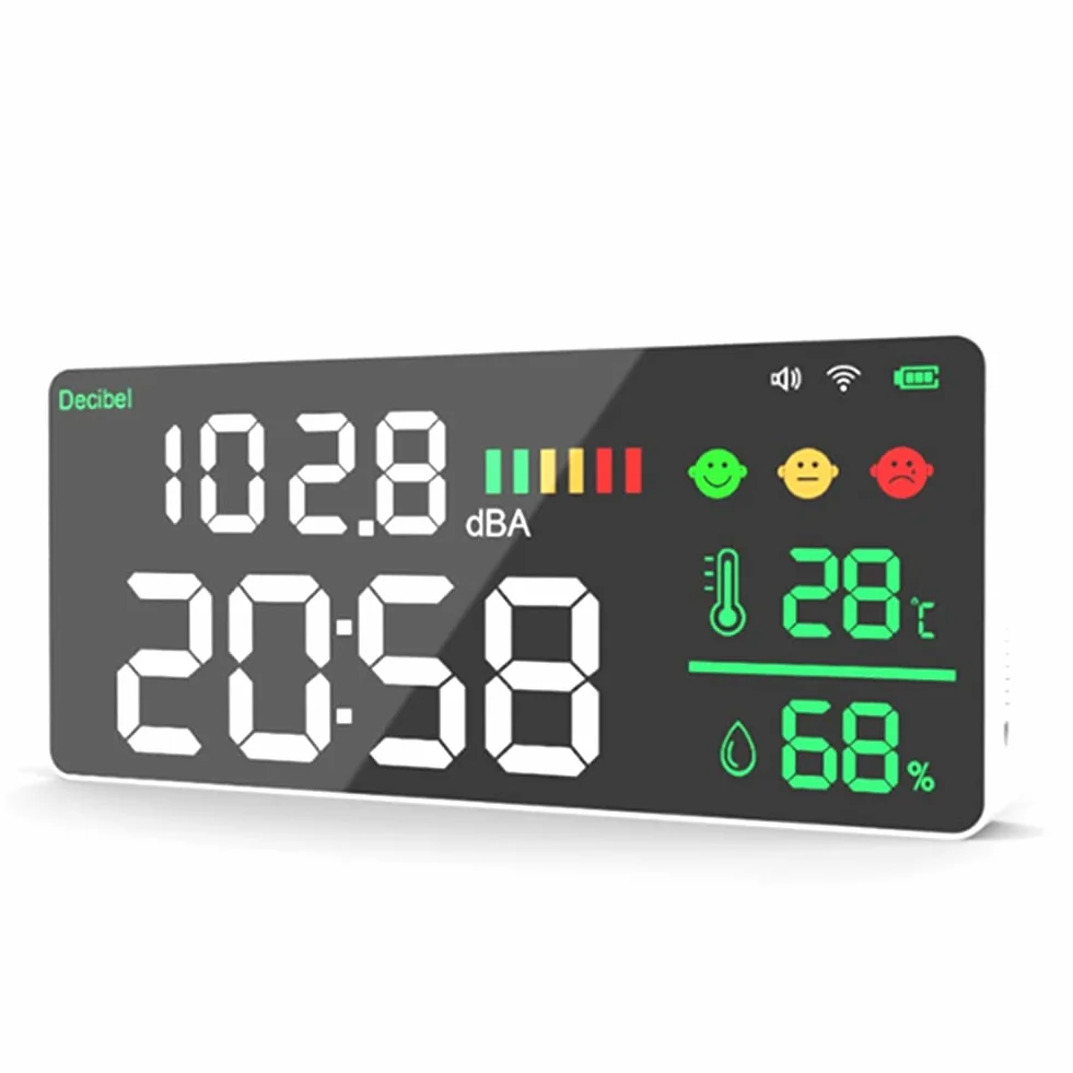 Tuya WiFi Medidor de Decibelios Digital Montado en la Pared Inteligente con Monitor de Temperatura y Humedad Pantalla LED Grande