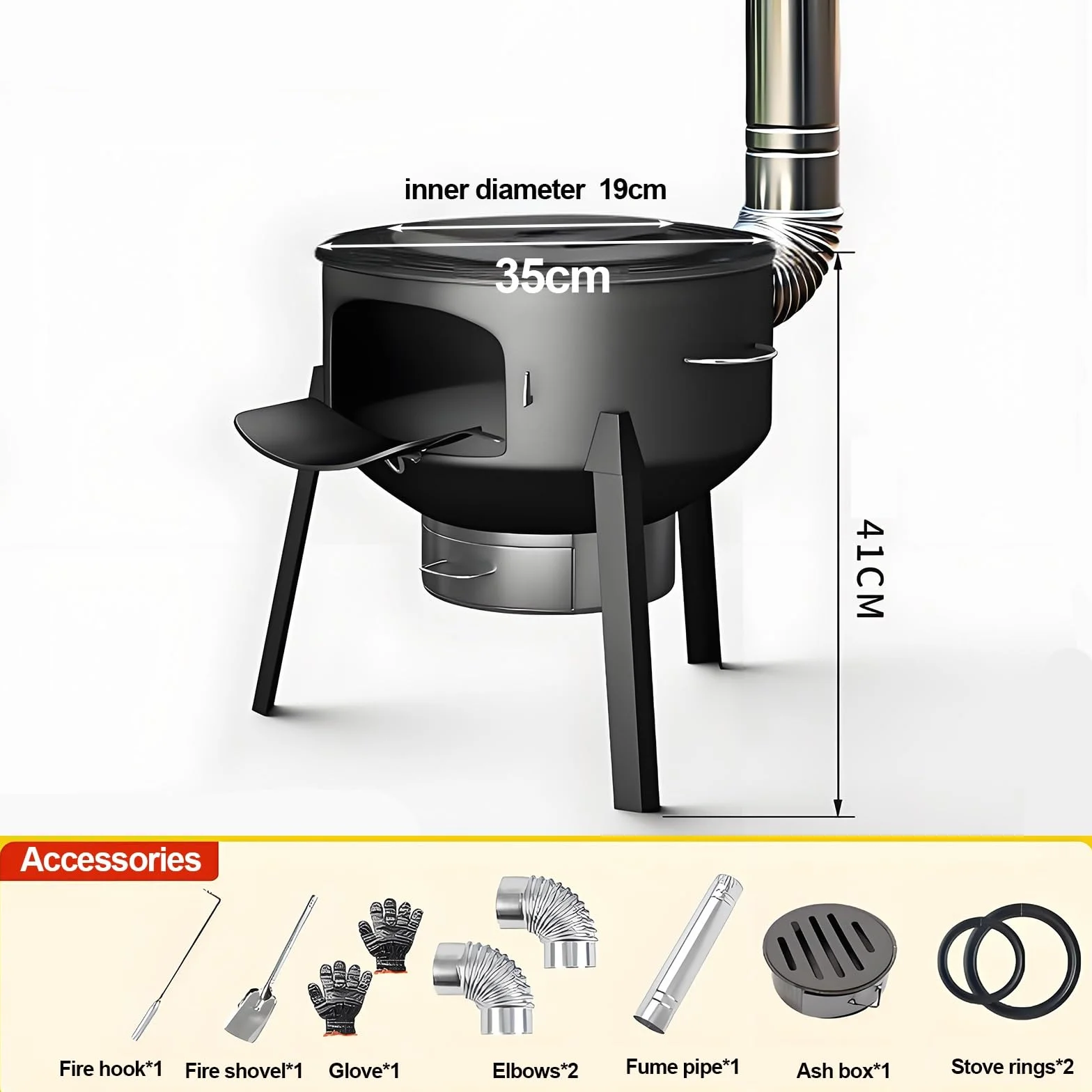 Estufa de Leña de Hierro Fundido Interior y Exterior Estufas de Camping Portátil de Acero Grueso con Patas de 70cm, Estufa Calefactora Multifunción(35cm)