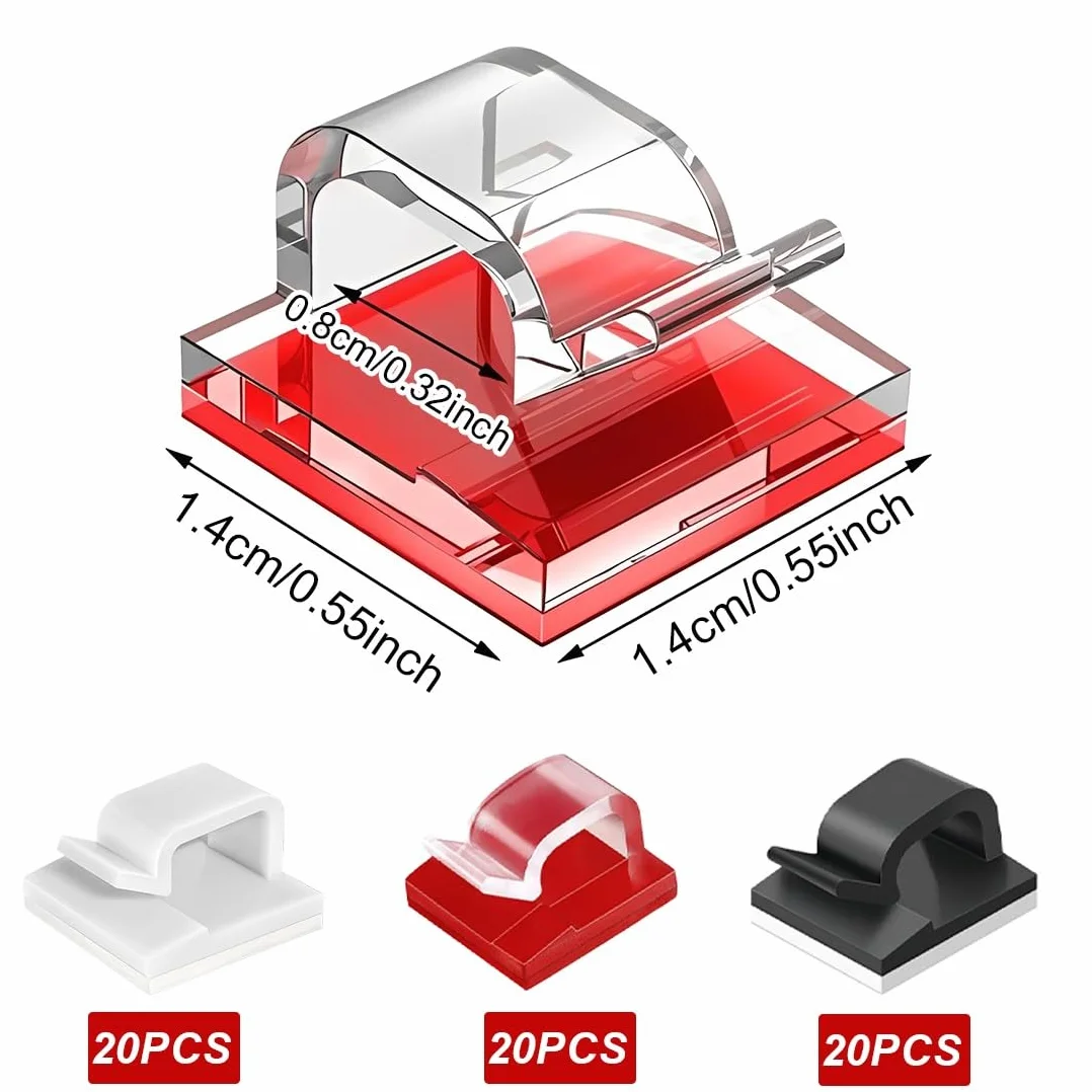Ganchos Adhesivos para Pared Exterior, 60 Pcs Cables Autoadhesivos,Resistentes, para Organizar Cables en Muebles y Paredes, Aptos para Uso en Interiores y Exteriores