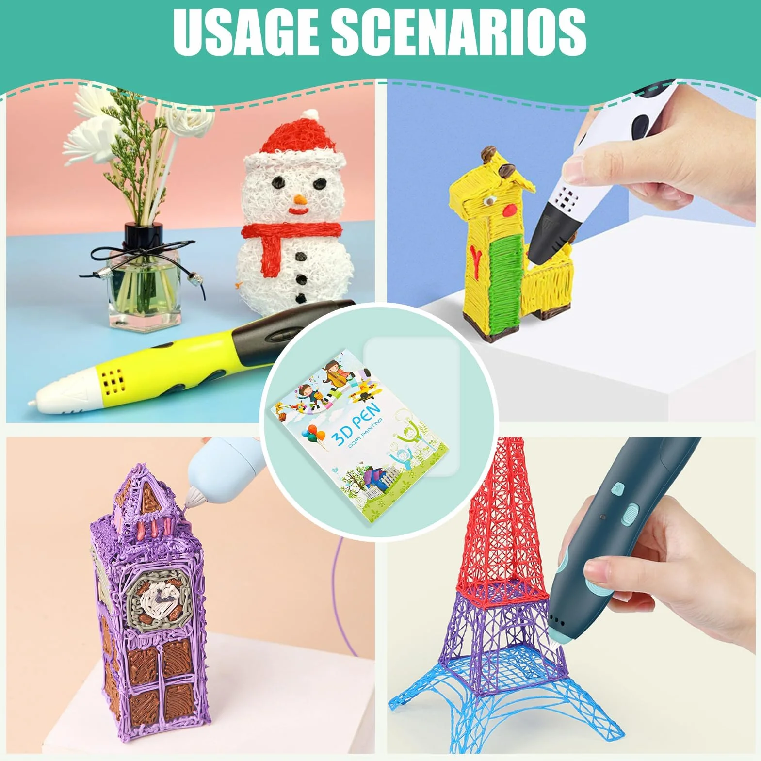 Plantillas de bolígrafo 3D reutilizables con 40 patrones, libro de dibujo con impresión 3D, tablero de copia de plástico transparente, regalo de bricolaje creativo