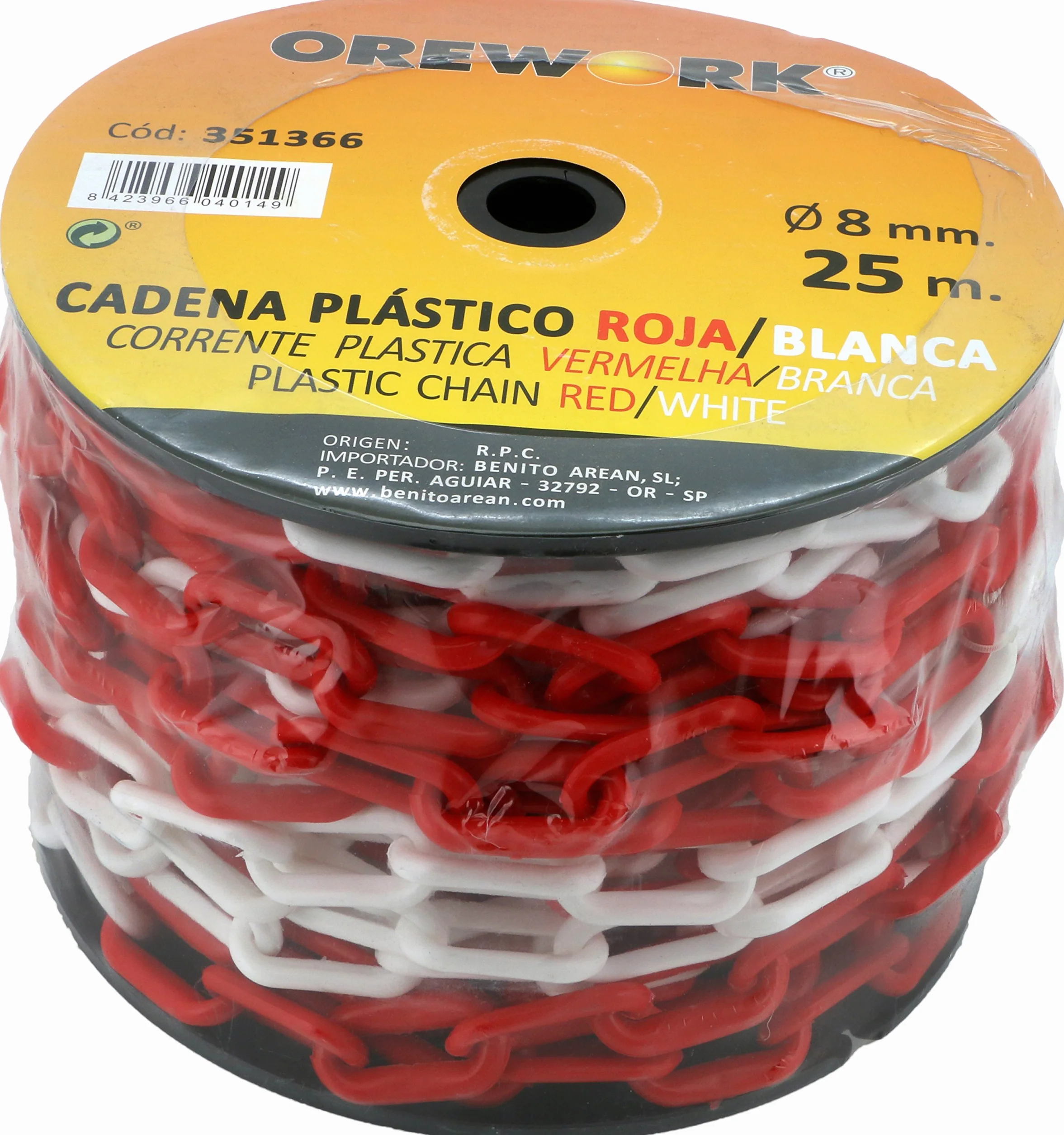 CADENA PLASTICO 8 mm ROJA/BLANCA 25 m