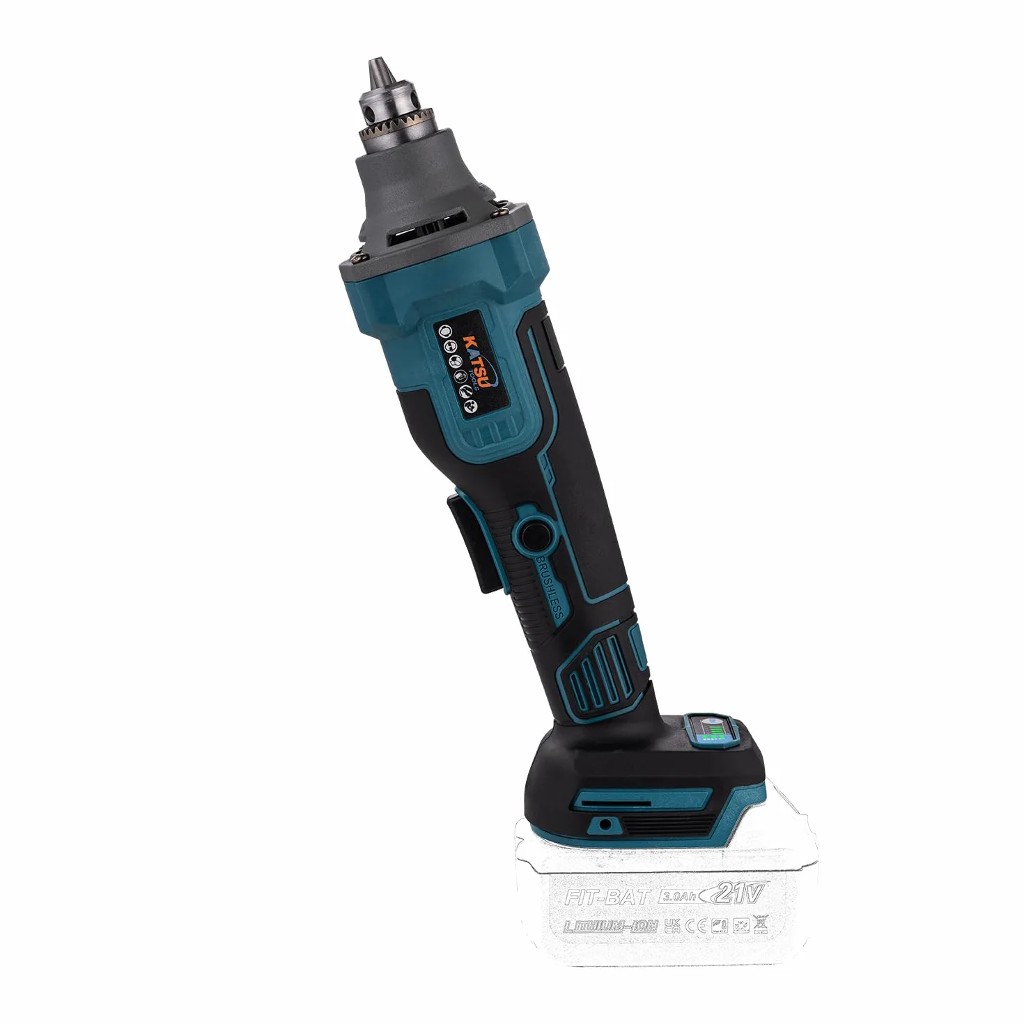 KATSU FIT-BAT 21V Brushless Amoladora Recta a Batería sin Escobillas, 6mm Portafresas, 4 Velocidades Variables y Interruptor de Seguridad, sin Batería ni Cargador 102324