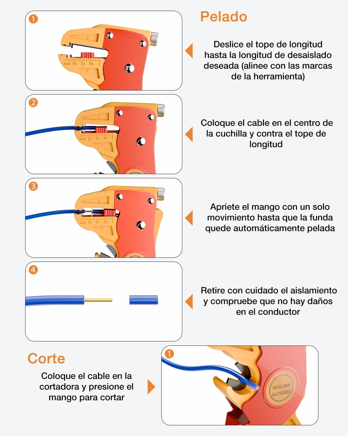 VCELINK Pelacables Automático, 2-en-1 Pelacables Multifuncional de Ajuste Desmontaje del Alambre 0,2-6mm² para Pelar y Cortar Cables