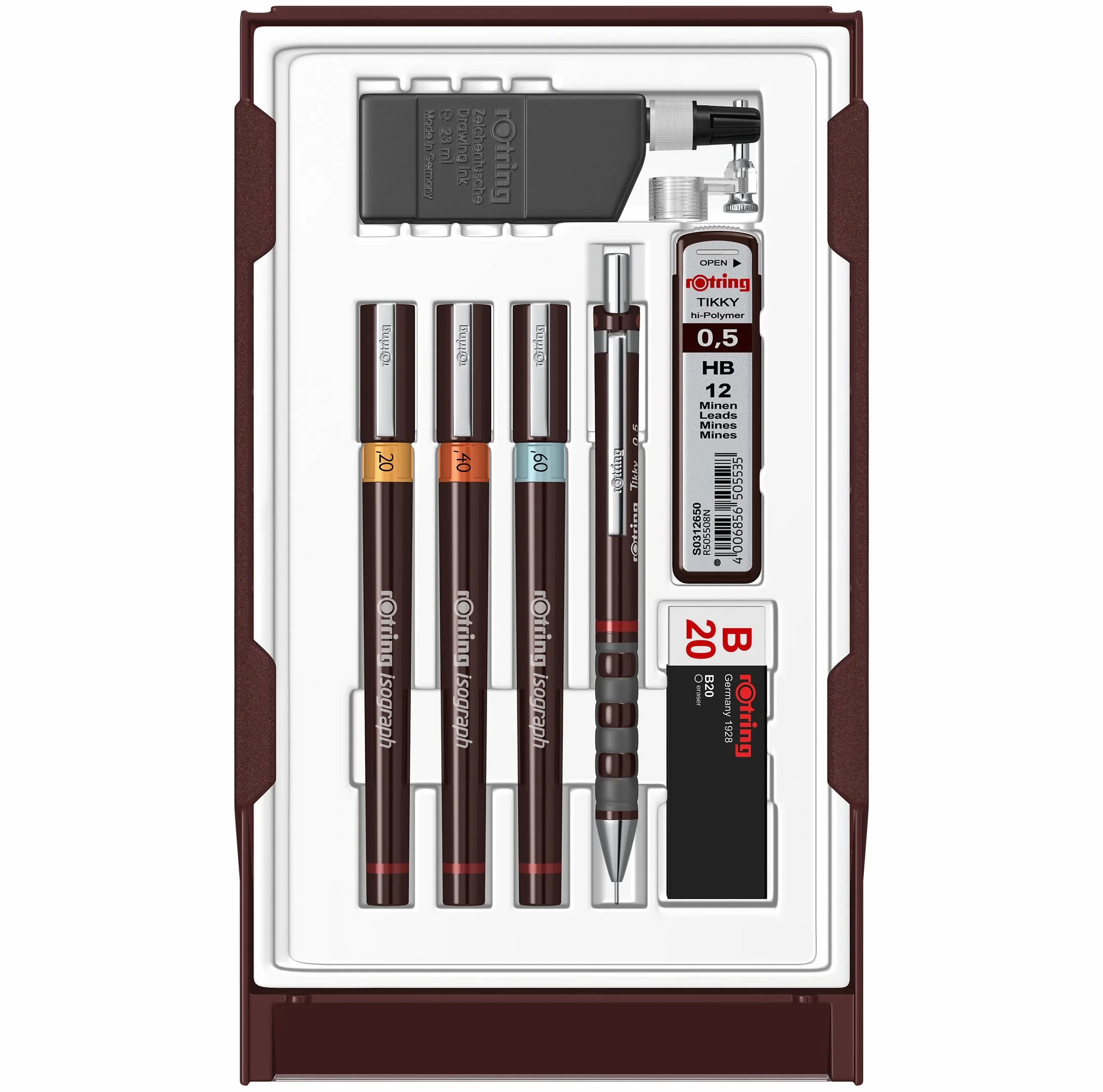 rOtring Isograph Set Universitario Fineliner Bolígrafo y Portaminas 3 Rotuladores Técnicos 0,20 mm 0,40 mm 0,60 mm Portaminas 0,5 mm