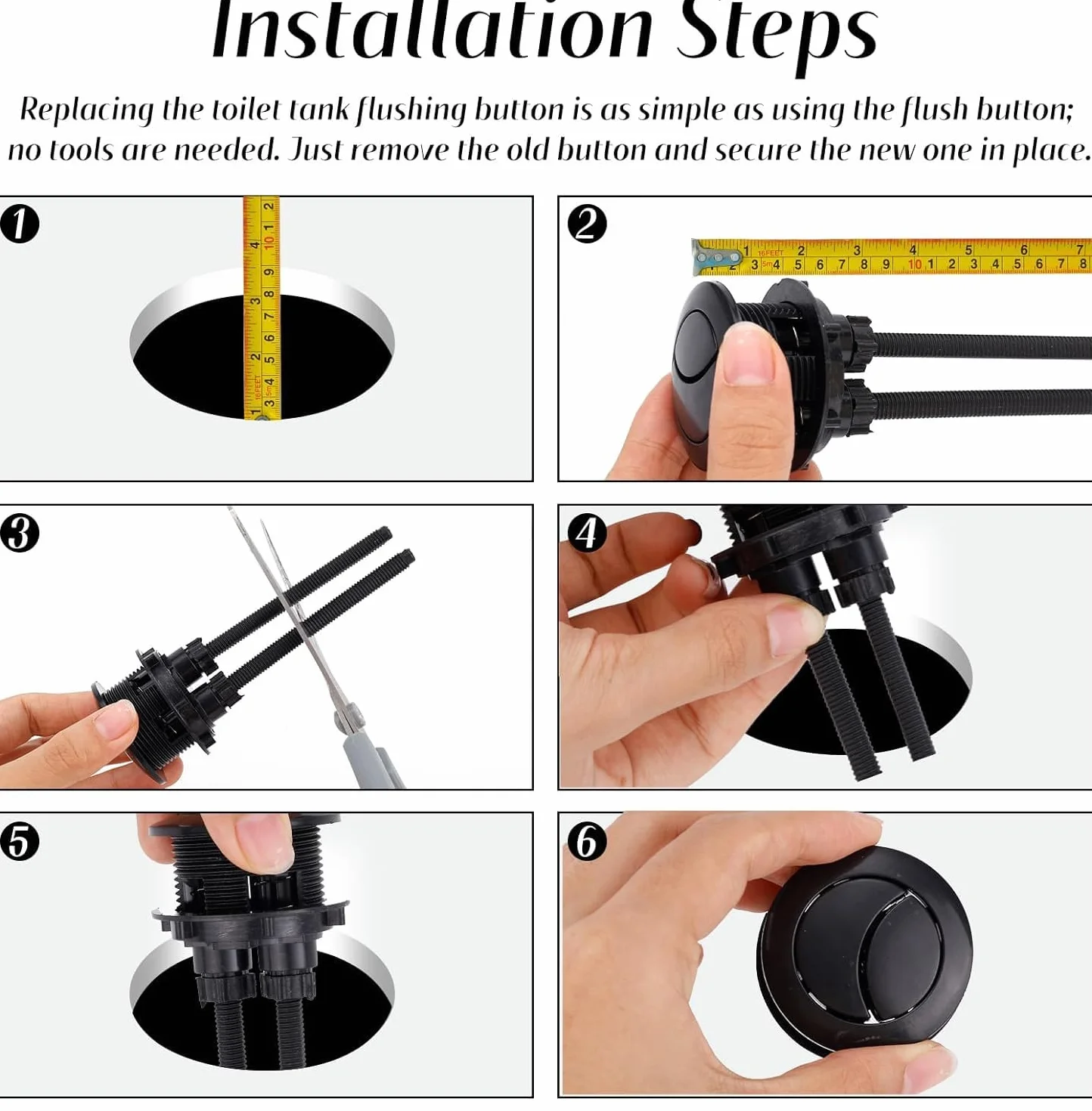Botón Descarga Inodoro Repuesto 38mm, Pulsador Doble Descarga Ajustable para Abertura 38-45mm Tanque Universal Pieza de Reparación para Baño del Hogar (Negro)