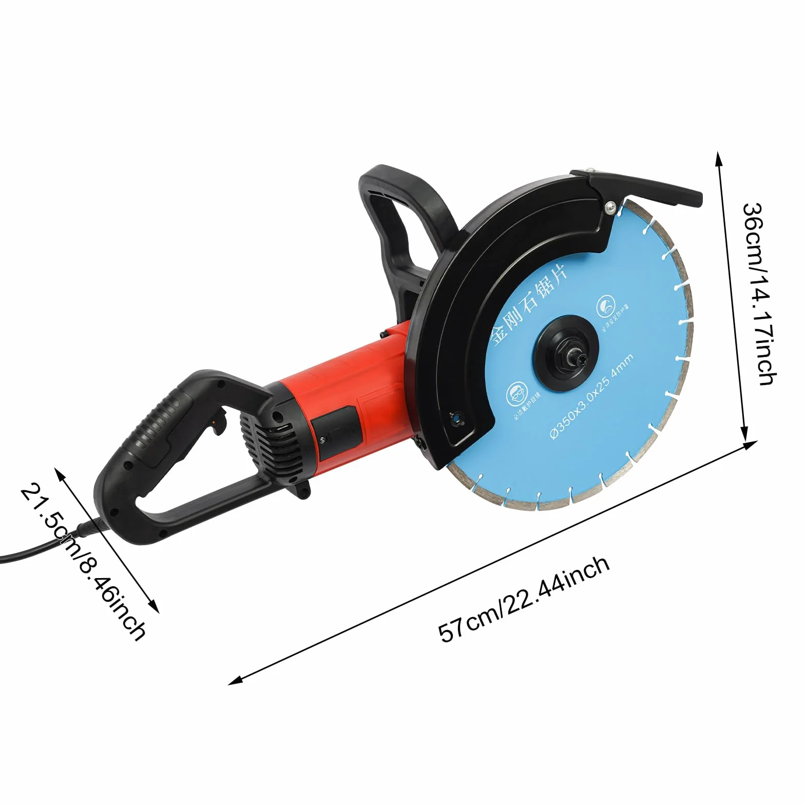 Sierra eléctrica para hormigón 3500 W, Ranuradora de pared 3800RPM, Profundidad de corte 85-140mm, con hoja de sierra de 350 mm