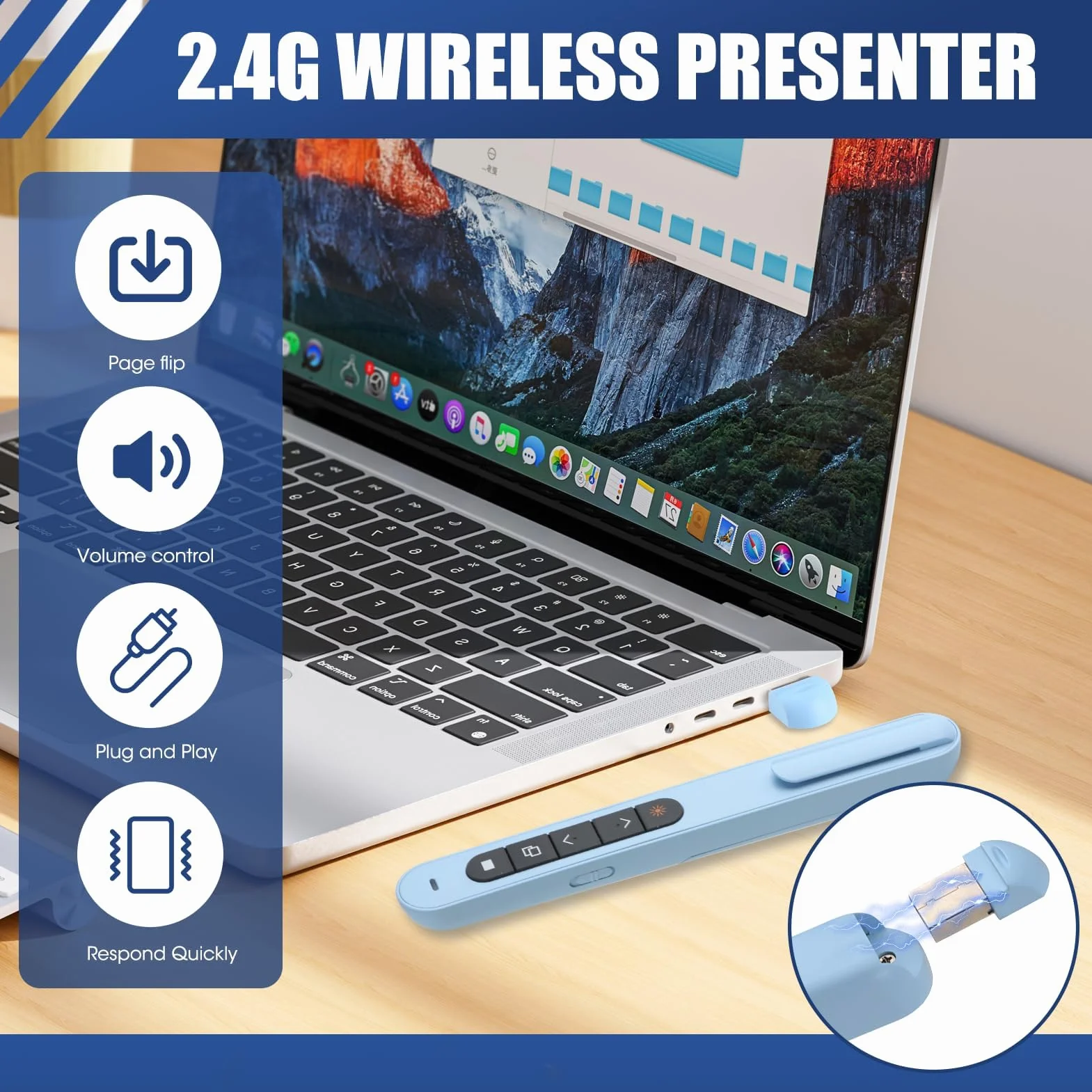 USB Presentador Inalambrico, Pasador de Diapositivas USB para PowerPoint Keynote Google, Mando Inalámbrico para Reuniones Discurso Enseñanza, Puntero para Presentaciones para Macbook Air Pro