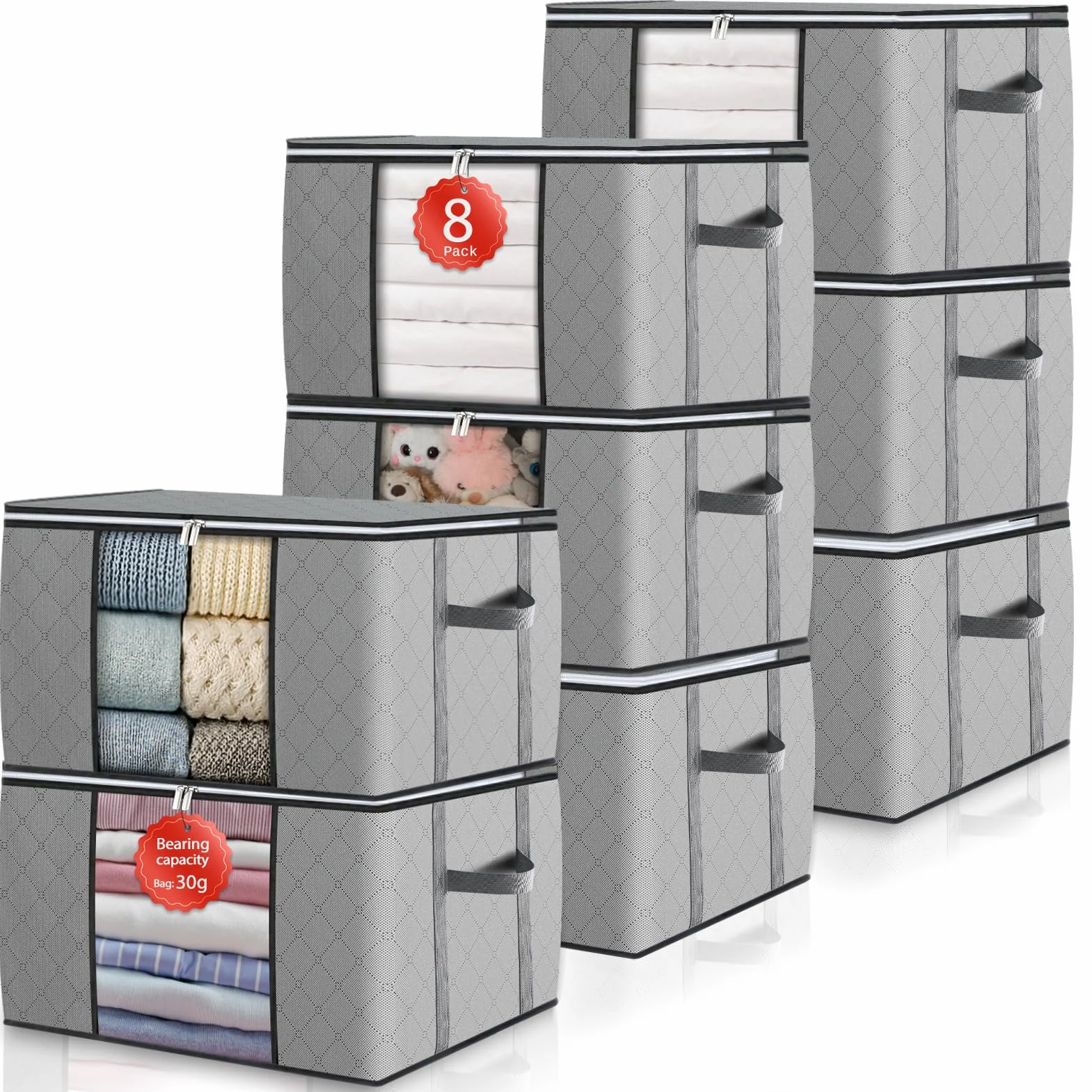 GoMaihe 90L Bolsa de almacenamiento 8 unidades con tapa grande asas reforzadas cajas de mudanza para ropa de cama