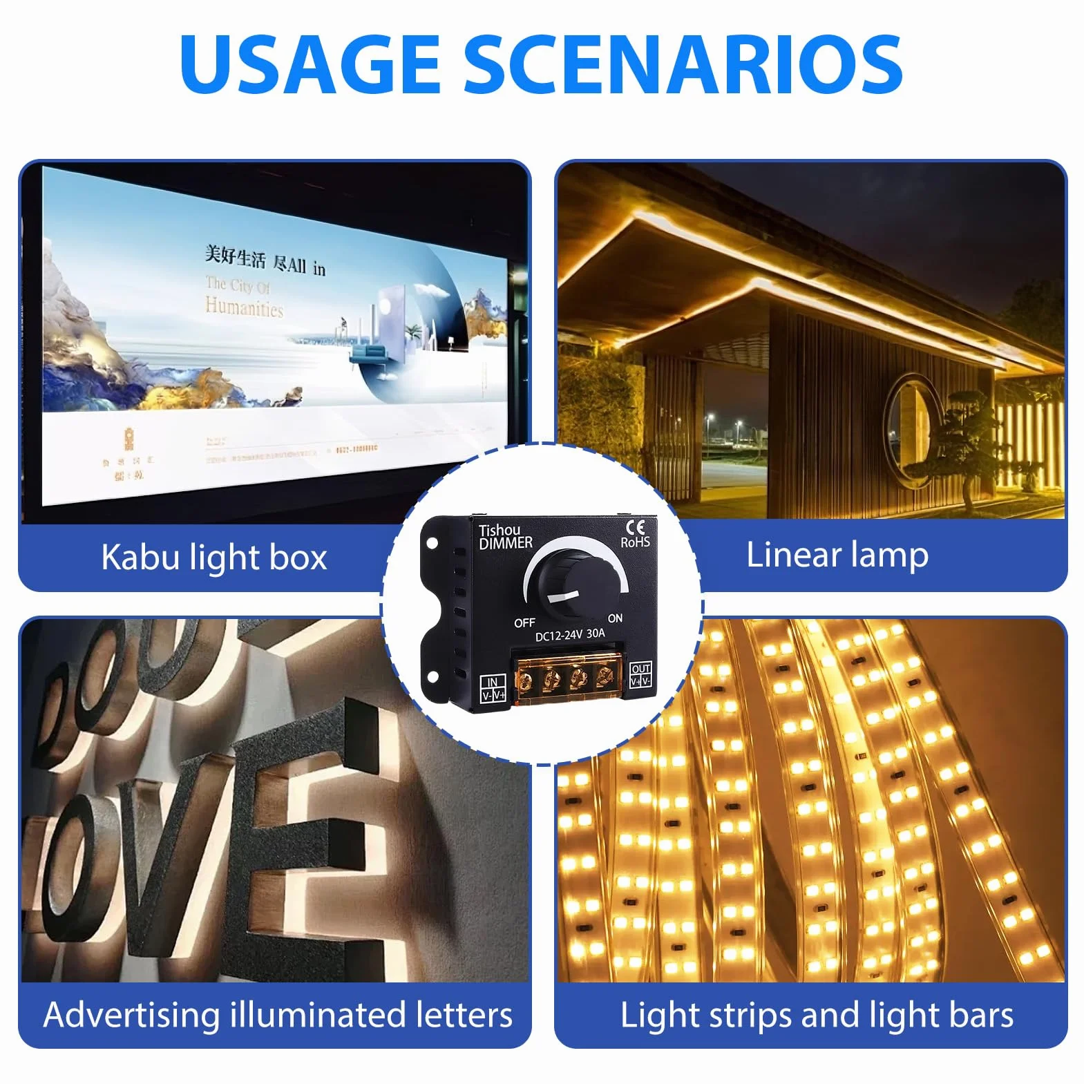 Controlador LED 12V 24V 30A PWM Regulador de Intensidad con Botón On/Off, Dimmer para Tira LED Monocromática 5050 3528, Carcasa de Aluminio Duradera e Instalación Sencilla Compatible con Luces DC
