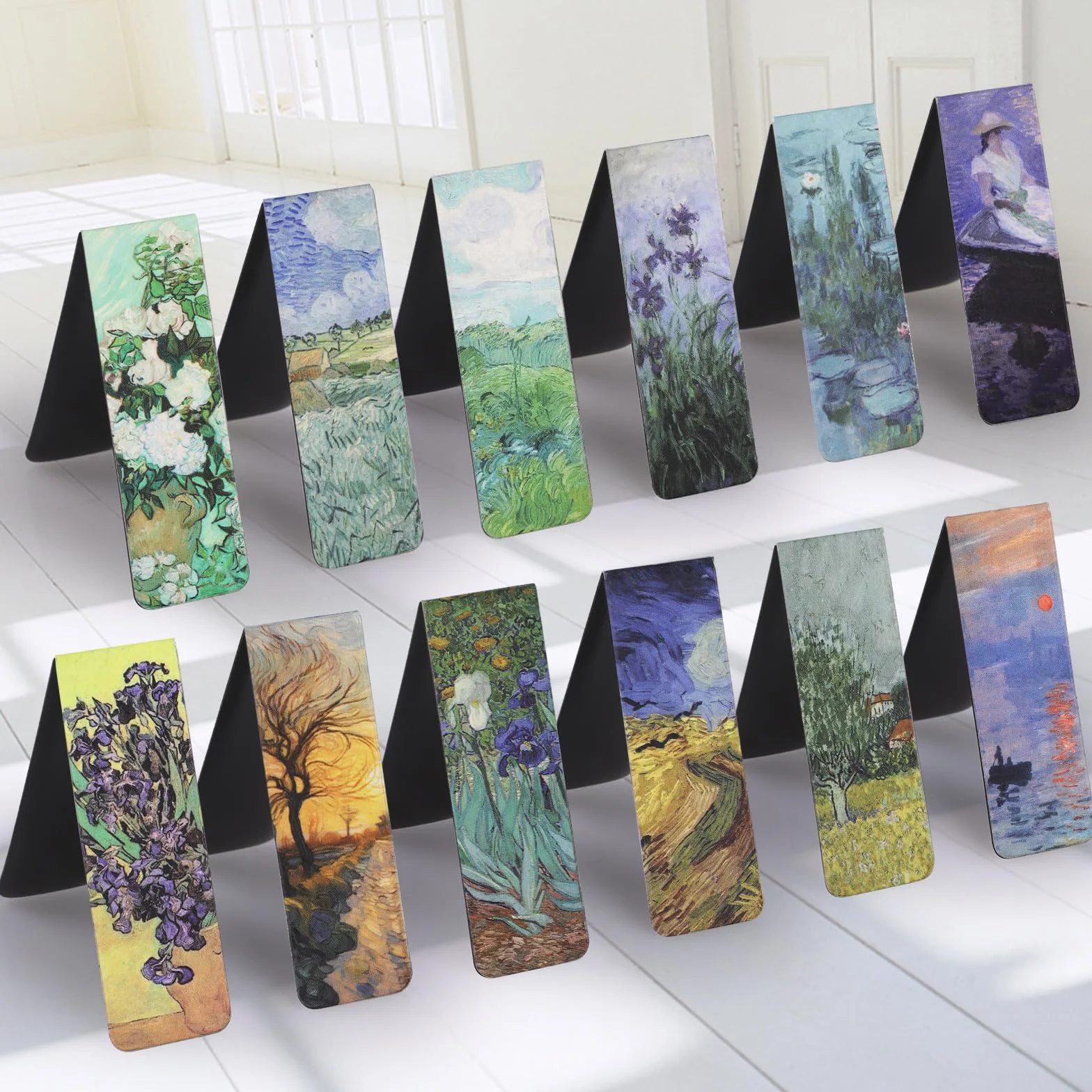Simpeak 12 Piezas Marcadores Magnéticos Van Gogh Monet Marcapáginas Clip para Lectores