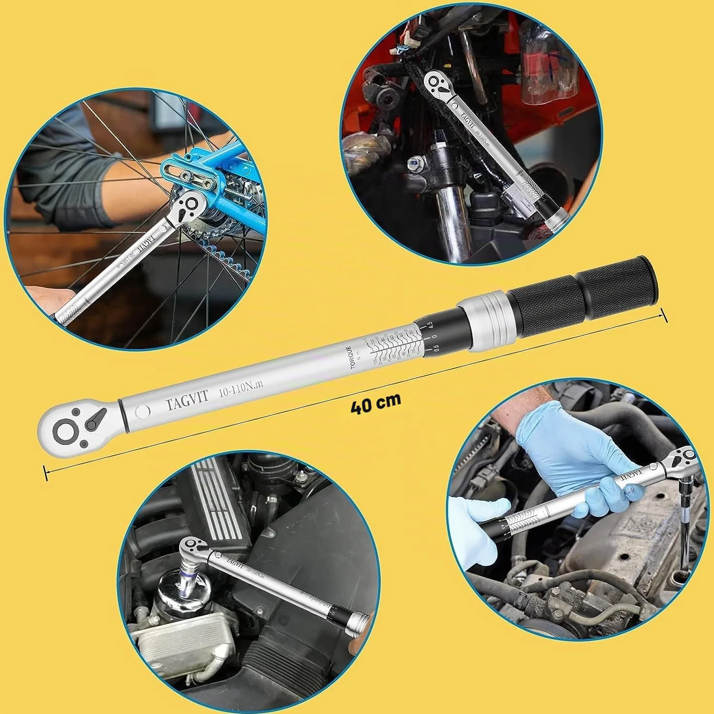 Llave Dinamométrica 3/8", ±3% Alta Precisión, 10-110Nm Llave Dinamométrica para Bicicleta, Moto, Coche